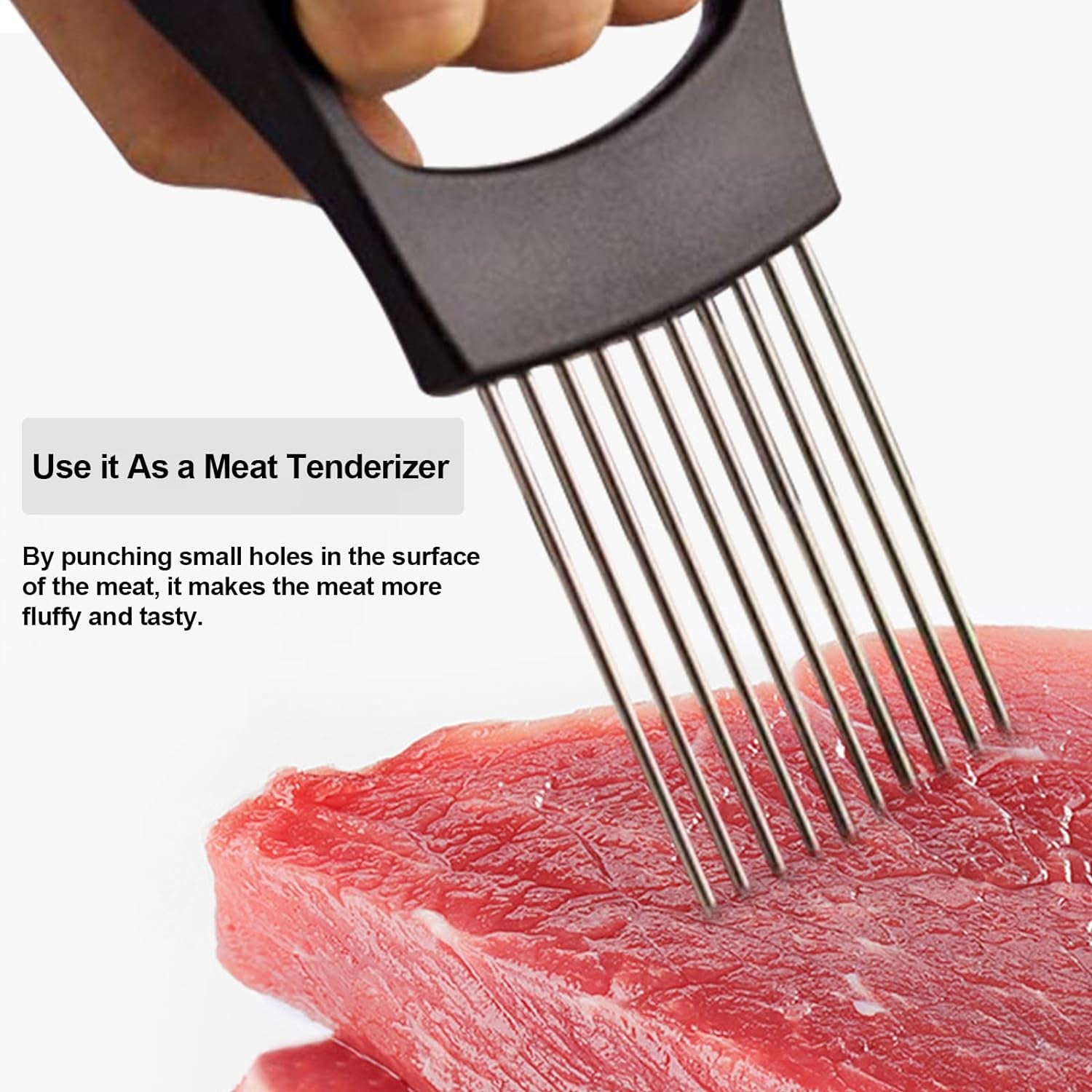 Onion Holder for Slicing, Onion Cutter Vegetable Chopper, Stainless Steel Tomato Slicer Vegetable Cutter for Potato, Avocados, Eggs, Food Slicer Assistant Tool for Fruit Lemon and Meat