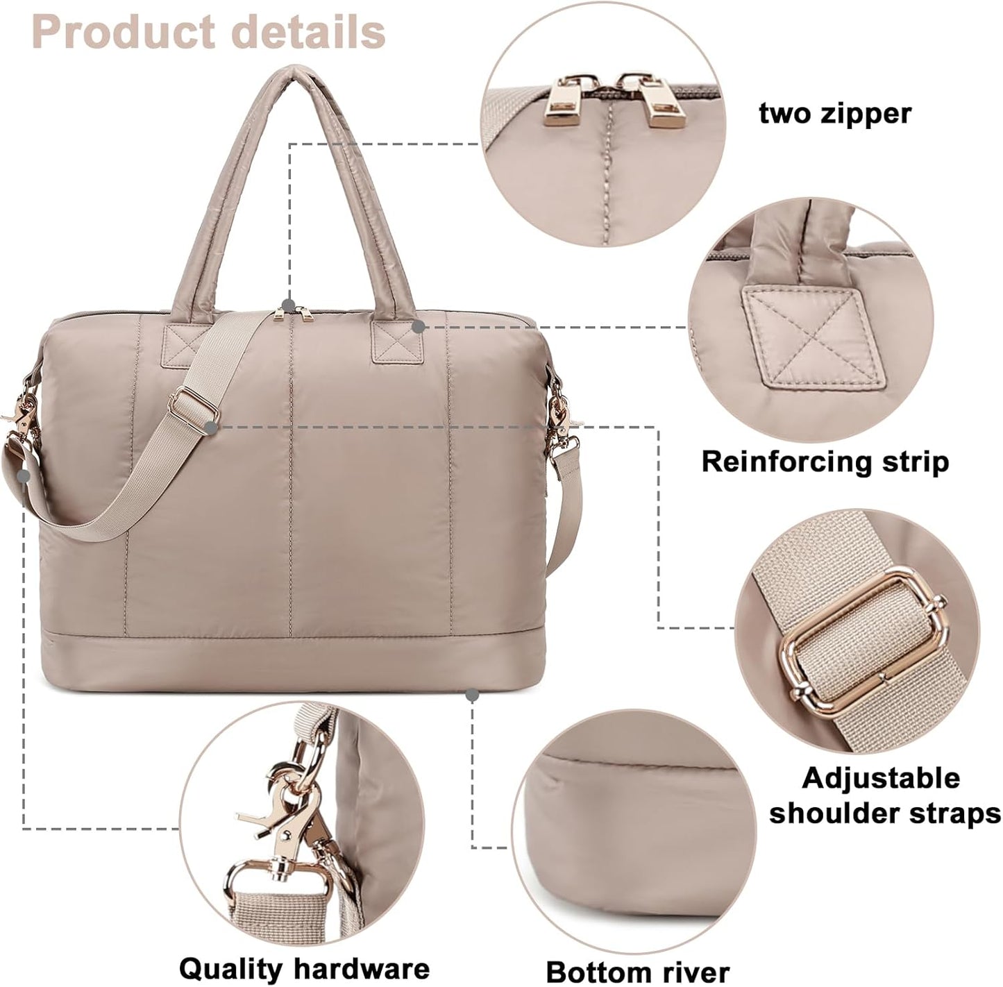 Weekender Bags for Women Puffer Tote Bag with Zipper Carry on Airport Bag Winter Shoulder Bags for Travel Work