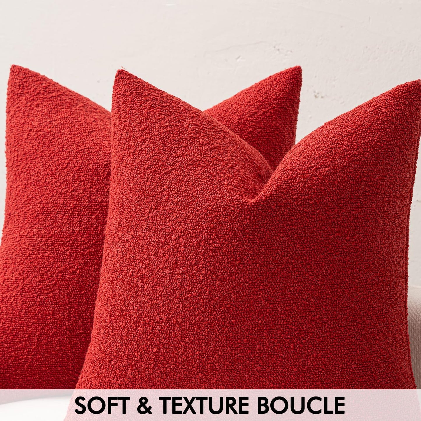 Textured Boucle Lumbar Pillow Cover in Christmas Red - Decorative Soft Accent Cushion for Couch, Chair, and Bedroom - 18x18 Inch, Single Pack