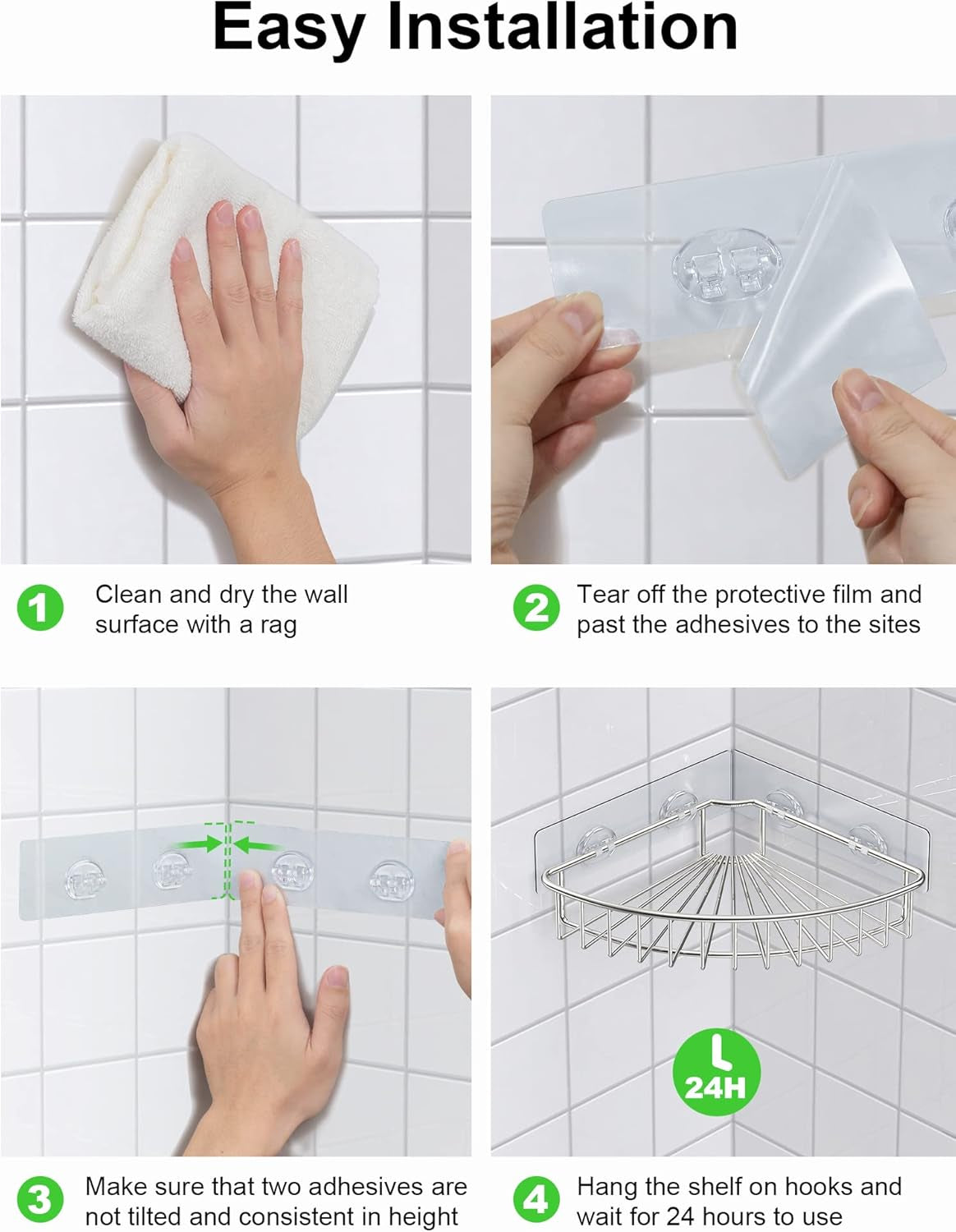 2-Pack Corner Shower Caddy, SUS304 Stainless Steel, Wall Mounted Bathroom Shelf with Adhesive, Storage Organizer for Toilet, Dorm and Kitchen (Silver)