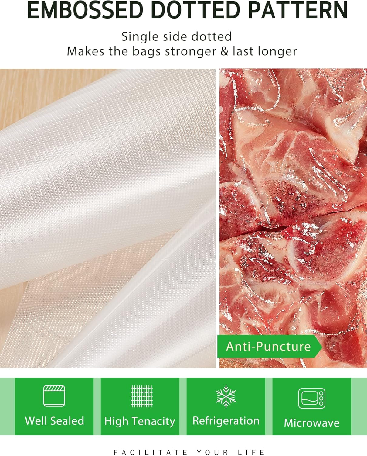 11" X 150' Food Vacuum Seal Roll Keeper with Cutter Dispenser, Commercial Grade Vacuum Sealer Bag Rolls, BPA Free Food Vac Bags, Ideal for Storage, Meal Prep and Sous Vide