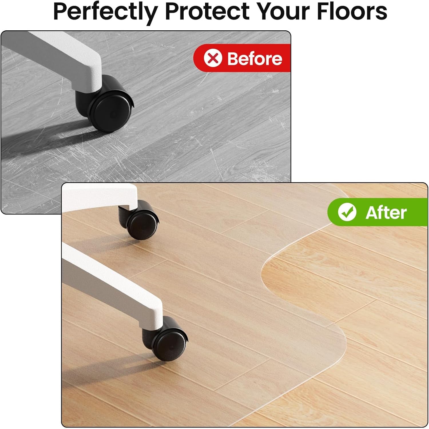 Office Chair Mat for Hardwood Floor, 36"×48" Clear Desk Chair Mat for Rolling Chairs, Computer Gaming Desk Mat, Floor Protector for Office & Home, Not for Carpet