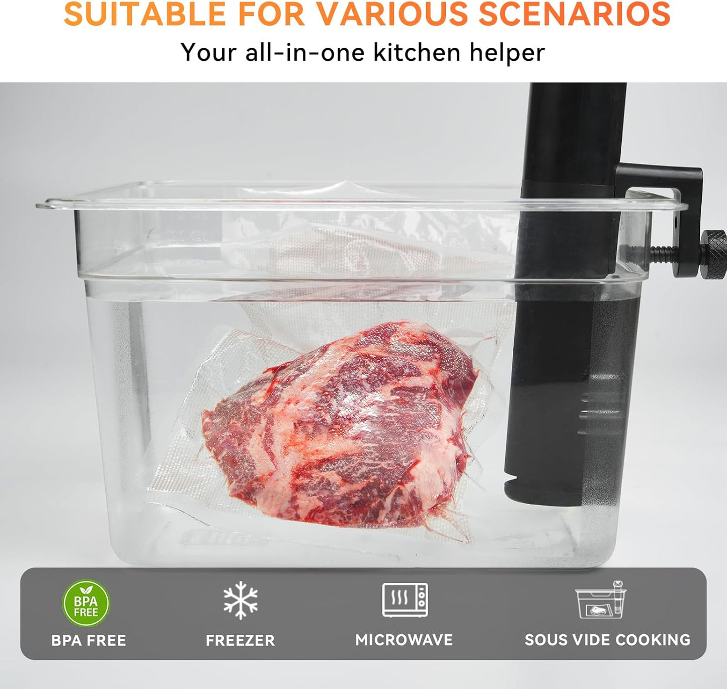 Vacuum Sealer Bags Rolls with Dispenser, 11"X50' (2 Pack) – Heavy Duty, Leakproof Food Storage for Sous Vide, Meal Prep & Freezer – Compatible with Food Saver