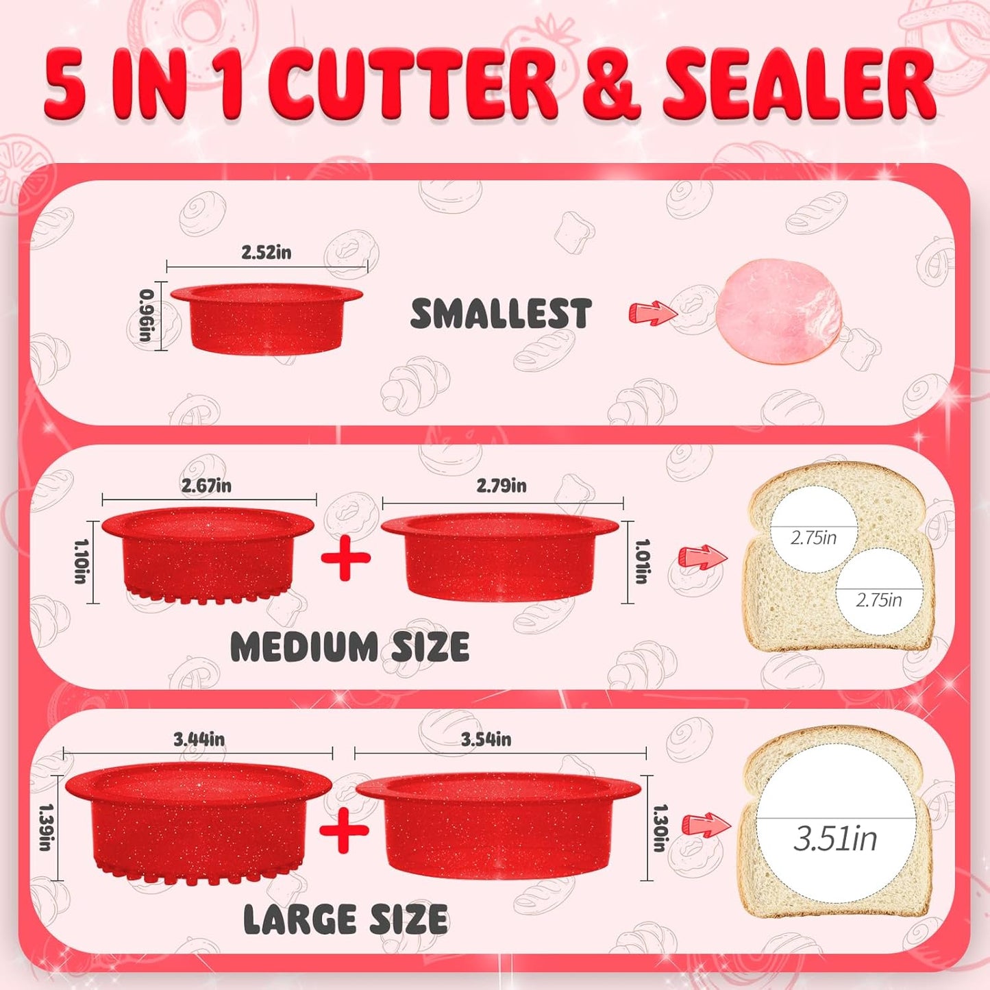 Glitter Sandwich Cutter and Sealer - 5 PCS Decruster Sandwich Maker - Peanut Butter and Jelly Crustless Sandwich Cookie Cutter for Kids Children, Glitter Design