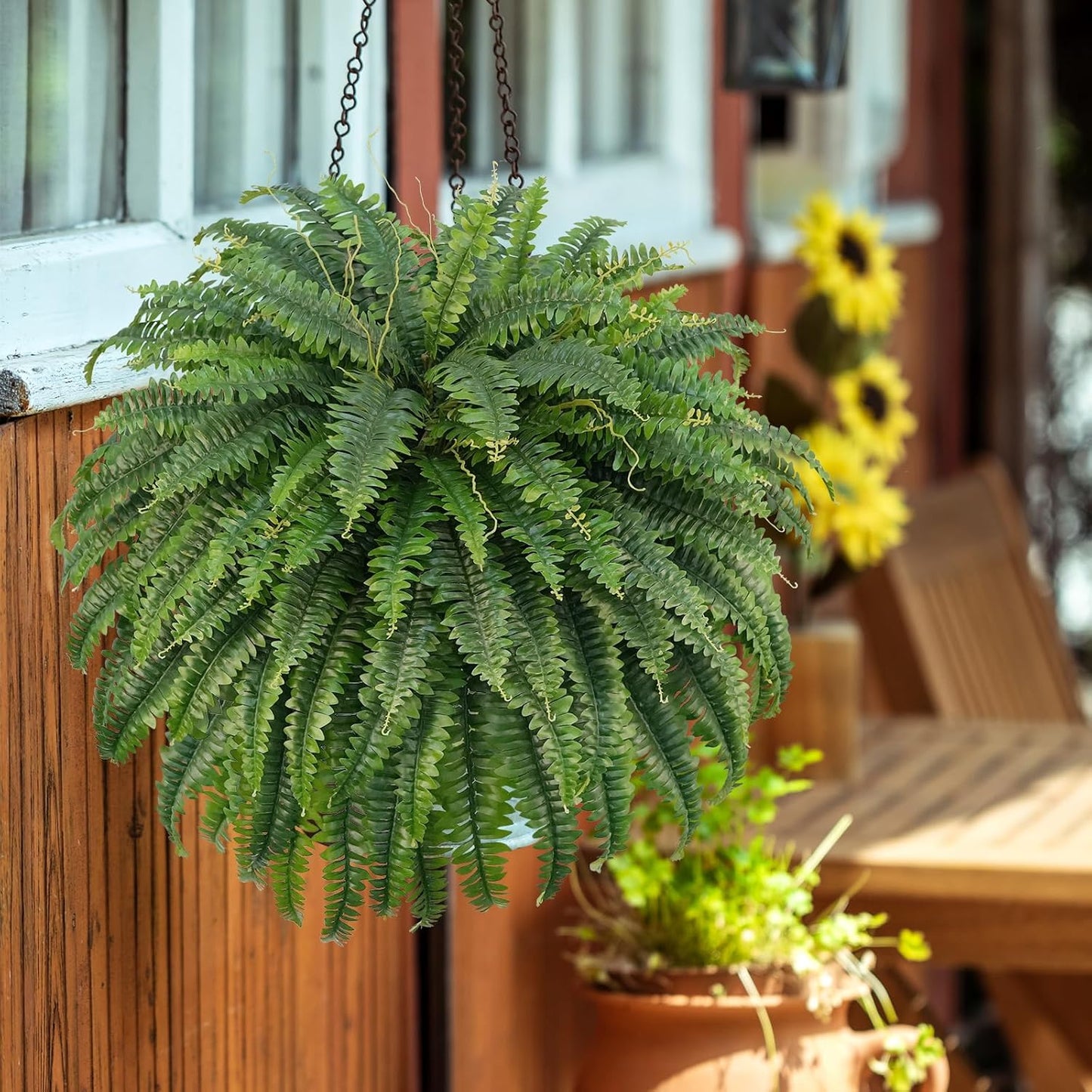 50" Artificial Boston Ferns, Fake Bush Plants, Large Faux Ferns with 96 Fronds for Outdoors Home Decor