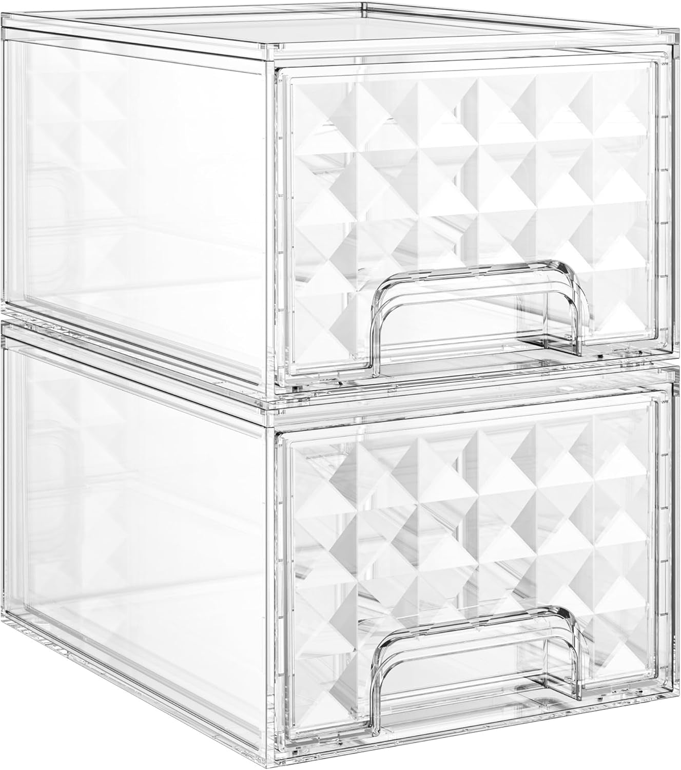 2 Pack Stackable Storage Drawers, Makeup Skincare Holder Vanity Storage Organizer, Plastic Drawers for Vanity Desk, Undersink, Kitchen Cabinet, Pantry, Bottle Organizer Baby and Storage,Clear