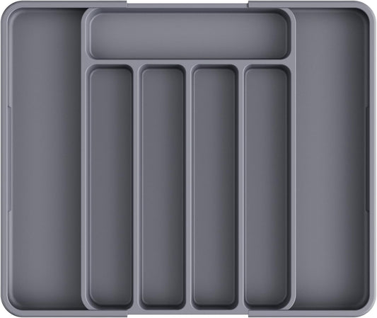 Cutlery Drawer Organiser for Kitchen - Adjustable Cutlery Tray for Effortless Utensil Sorting, Versatile Kitchen Storage & Organisation Solution, 12.13" X 1.54" X 8.07"~13.90", Grey