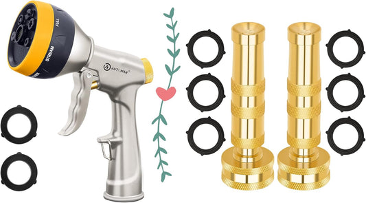 100% Metal Garden Nozzle Sprayer & Brass Adjustable High Pressure Nozzles 2 Pack Spray Gun