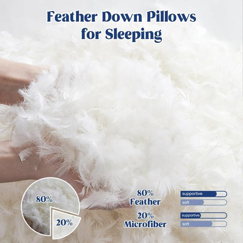 ® Feather Pillows with 100% Cotton Cover, Set of 2 Gusseted Bed Pillows for Sleeping, King Size