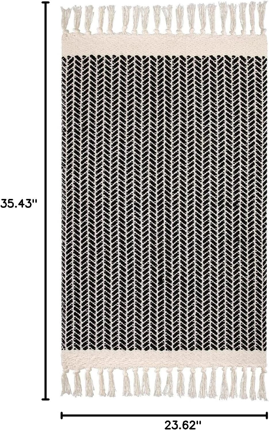 Boho Bathroom Rugs, Small 2X3 Front Door Mat Lightweight Kitchen Rug Woven Cotton Area Rug with Tassels, Farmhouse Washable Black and White Throw Rug Low Pile Carpet for Entry Laundry