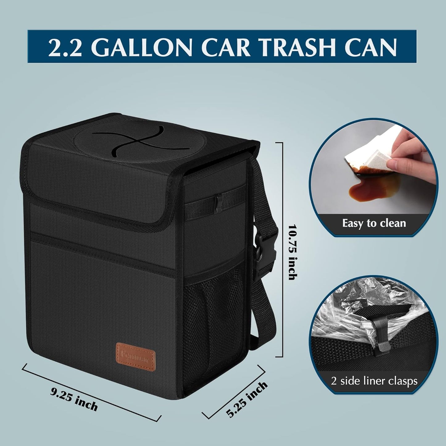 Leak Proof Car Trash Can with Lid - Waterproof Automotive Garbage Bin for Suvs, Collapsible and Portable Car Trash Bag, Black
