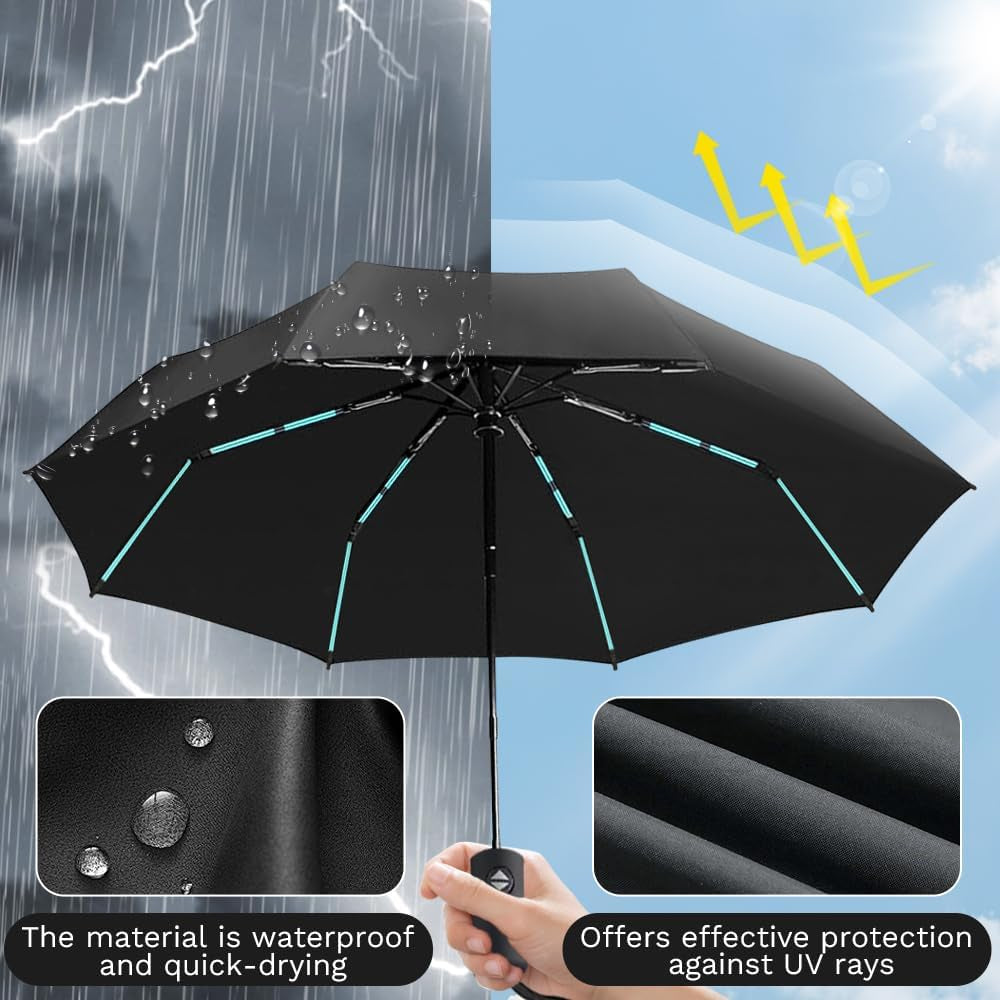 Compact Travel Umbrella, Automatic Folding Windproof 8 Ribs, Lightweight Small Portable Parasol for Rain & Sun with UV Protection, Fits Car, Backpack, Purse, Men & Women