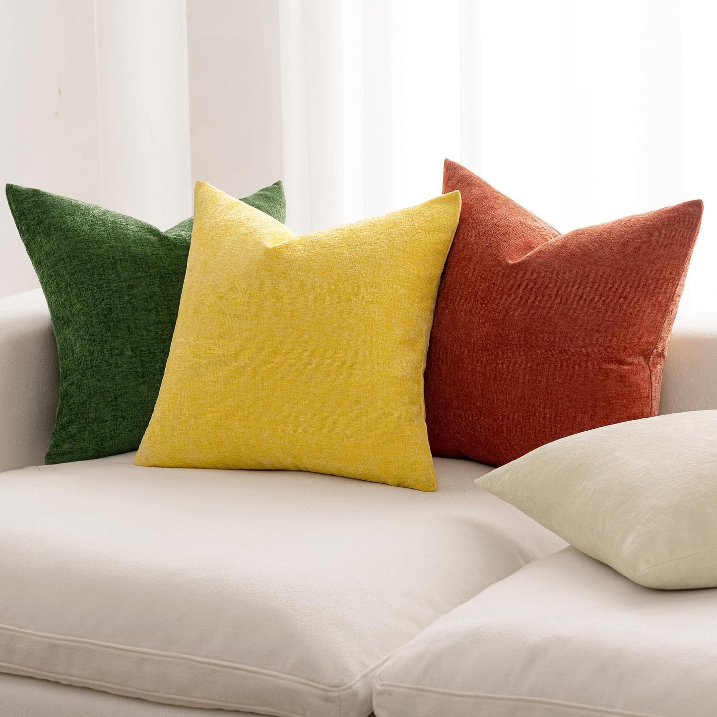 Fall Couch Throw Pillow Covers 18X18 Inch Set of 4 Orange-Green Soft Chenille Pillowcases Western Farmhouse Boho Cushion Shams for Spring Modern Home Decor Sofa Living Room Bed Gradient Series