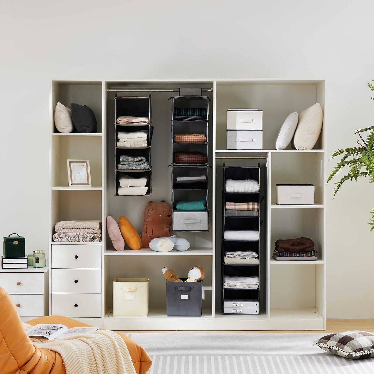 Hanging Closet Organizer, 3-Shelf Closet Hanging Storage Shelves, Grey