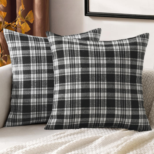 Scottish Tartan Plaid Throw Pillow Covers - Set of 2, 18x18 Inch Black and White Decorative Cushions for Farmhouse Style Outdoor Halloween and Thanksgiving Decor