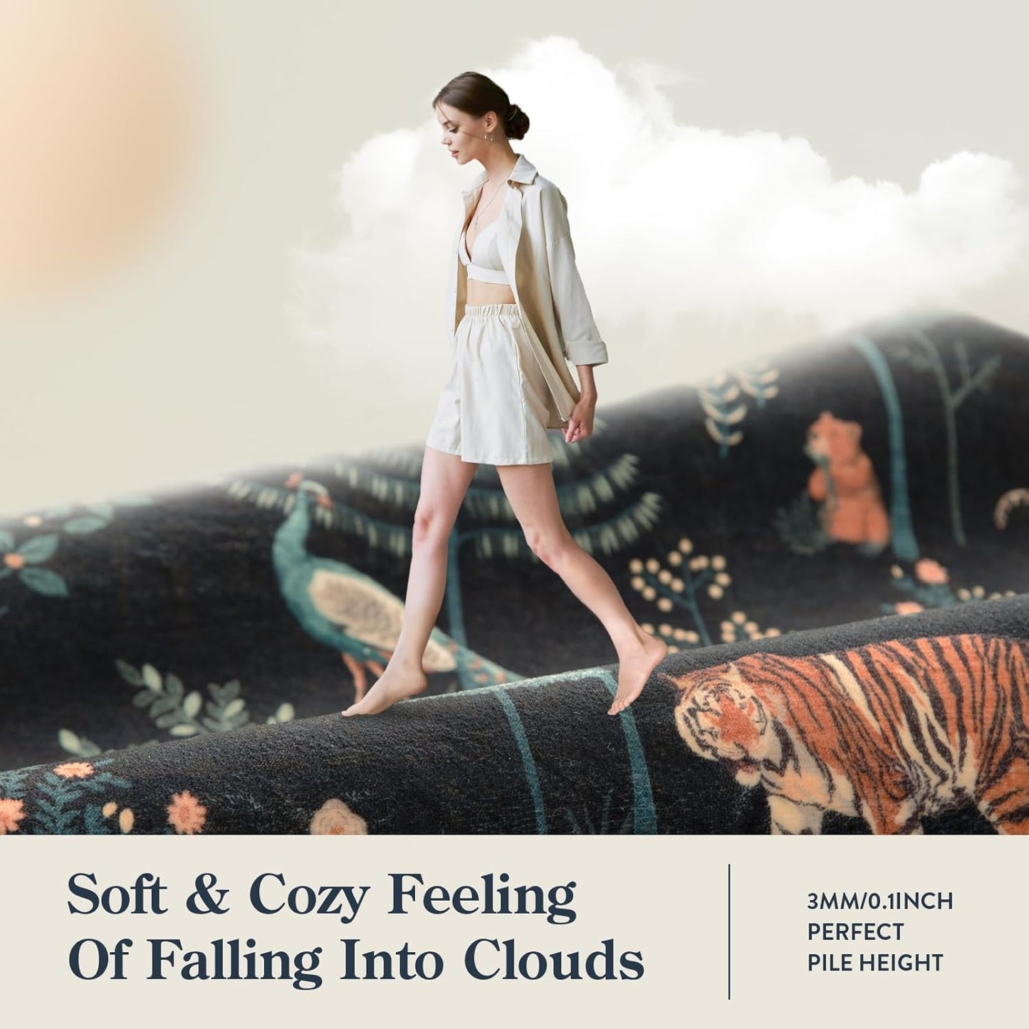 Jungle Kitchen Runner Rug, 2X10 Black Hallway Non Slip Washable Runner Rugs for Entryway, Modern Animal Carpet Non Shedding Mat for Hallway Laundry