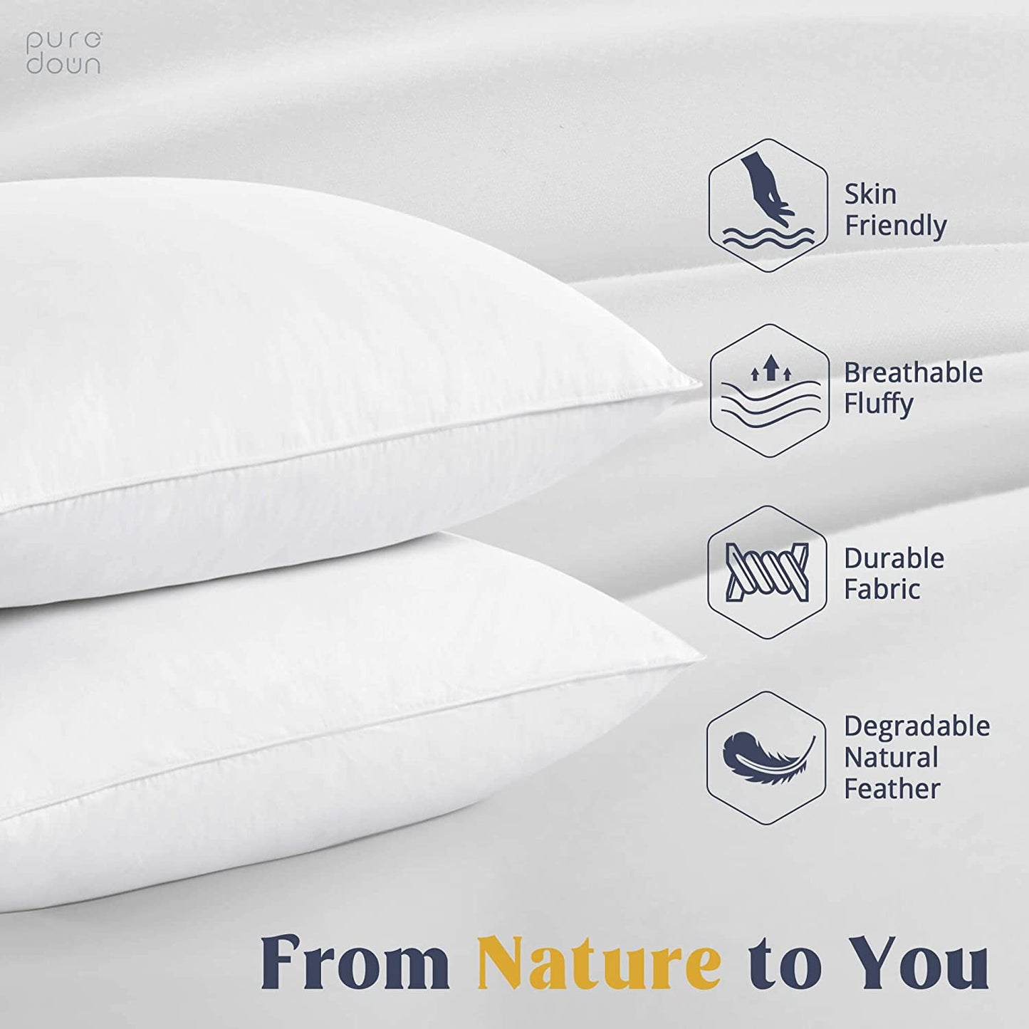 ® Goose Feathers and down White Pillows with 100% Cotton Cover, Bed Sleeping Hotel Collection Pillows Set of 2, Standard Size
