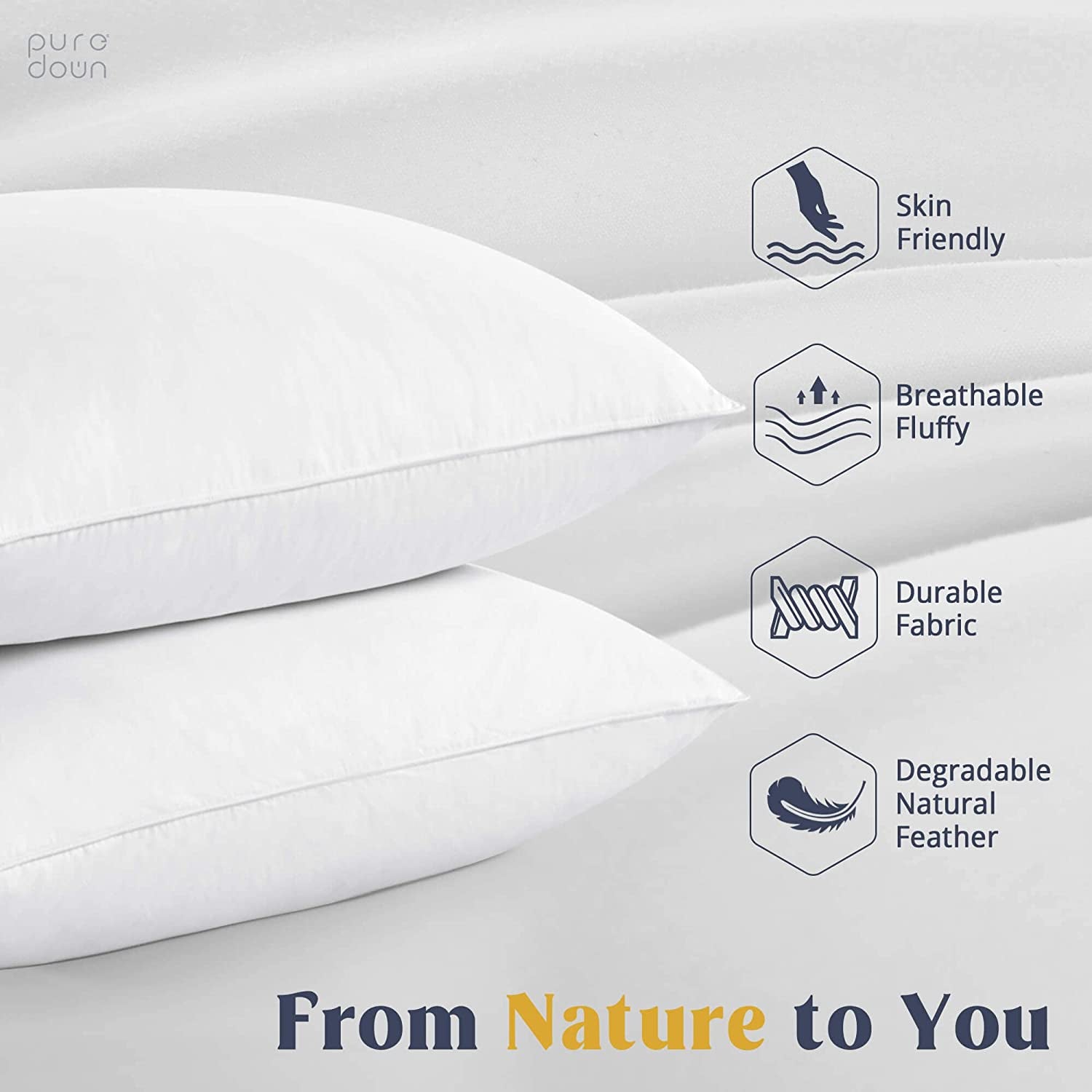 ® Goose Feathers and down White Pillows with 100% Cotton Cover, Bed Sleeping Hotel Collection Pillows Set of 2, Standard Size