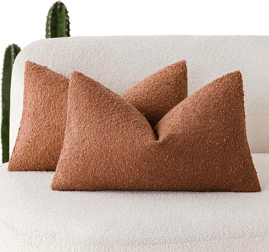 Pack of 2 Textured Boucle Throw Pillow Covers Accent Solid Decorative Lumbar Pillow Cases Soft Couch Cushion Case for Chair Sofa Bedroom Living Room Home Decor 12X20 Inch Burnt Orange Hazel