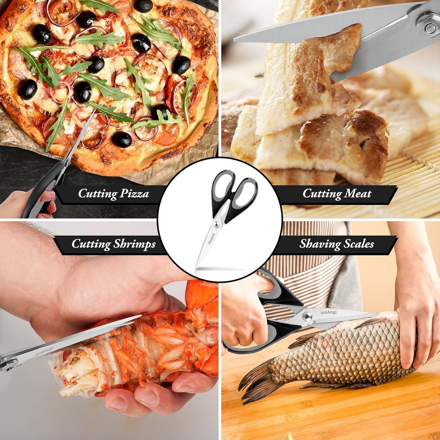 Kitchen Gadgets Utensils Set for Home,  8.5" Kitchen Scissors with Sheath, Black Cooking Scissors, All Purpose Shears