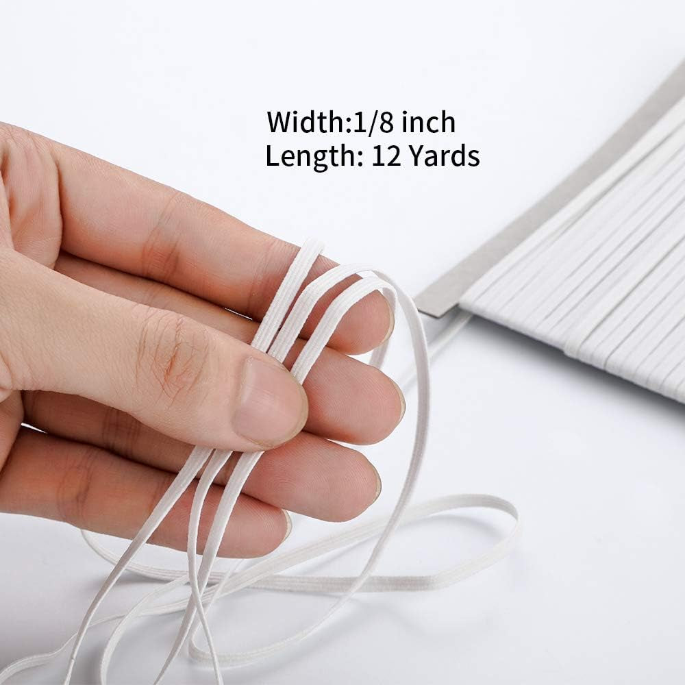 Elastic Band for Sewing, 1/8 Inch X 12 Yard High Elasticity Sewing Elastic Bands for Waistbands Pants Clothes and Crafts DIY, White