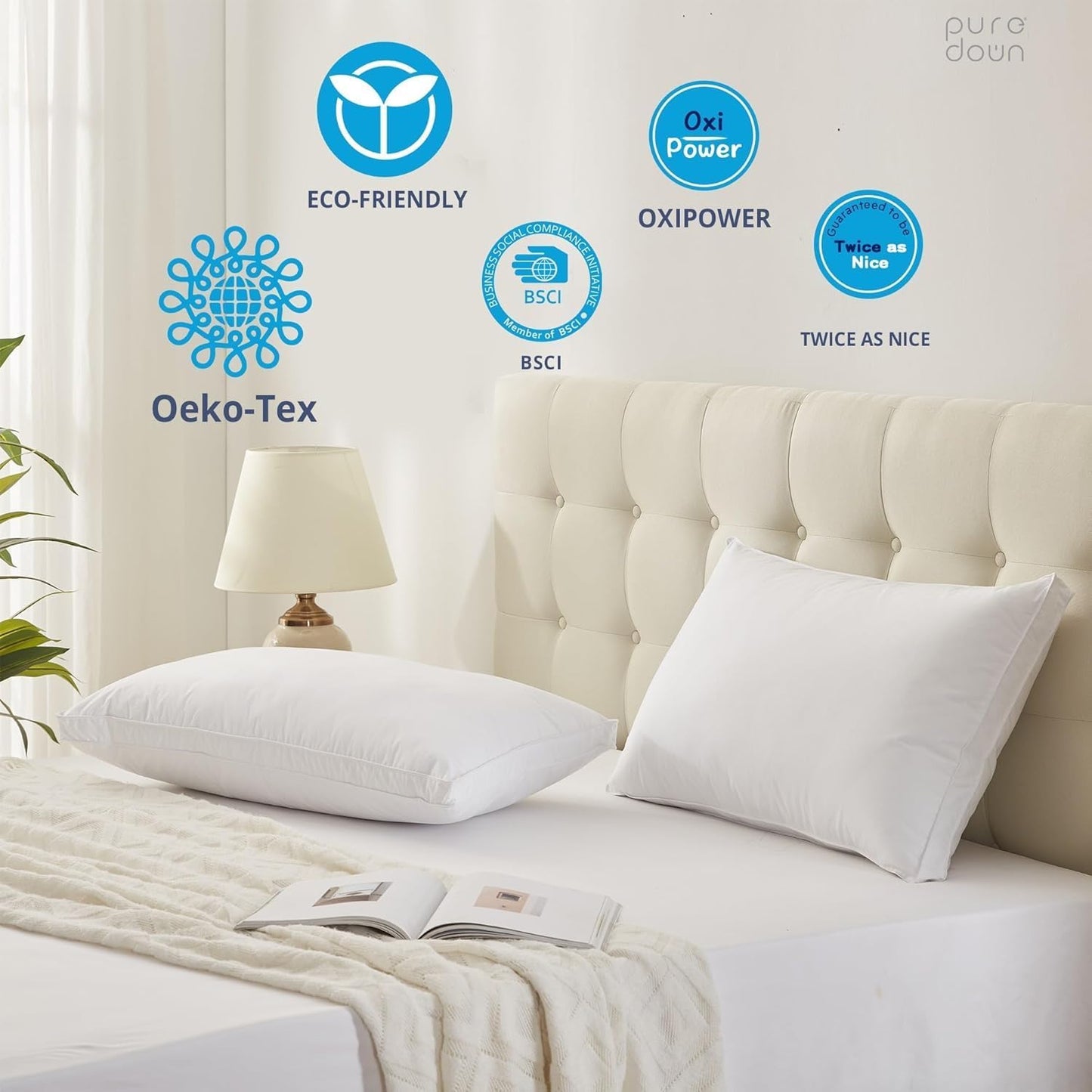 ® Goose Feather down Pillows, Gusseted Bed Pillows for Sleeping 100% Cotton Cover, Set of 2 Standard Size