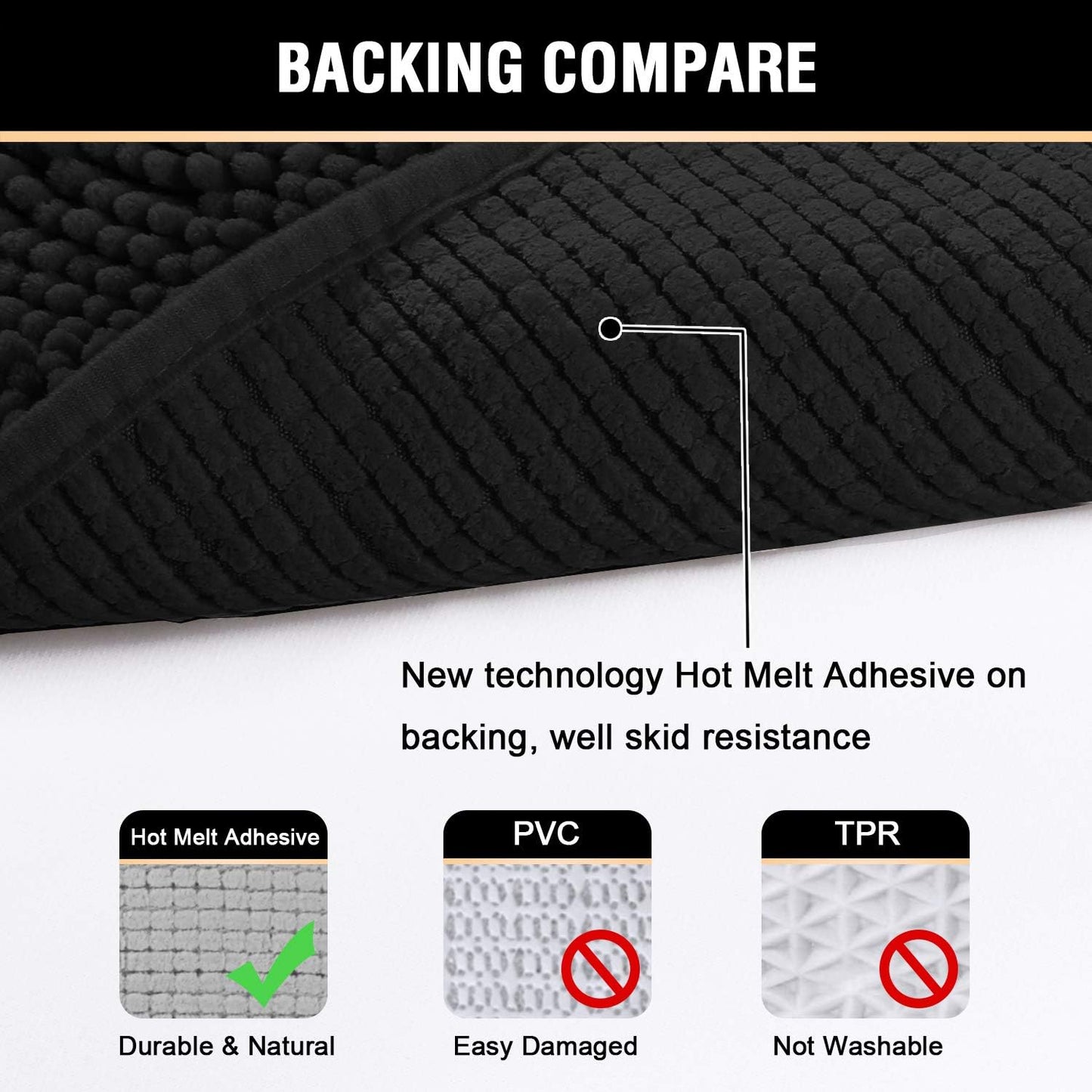 Black Bathroom Rug Set 2 Piece, Bath Mats for Bathroom Floor, Super Thick Soft Shaggy Chenille Bath Mats Machine Washable, Dry Fast Water Absorbent Bath Mats(20" X 32"/17" X 24")