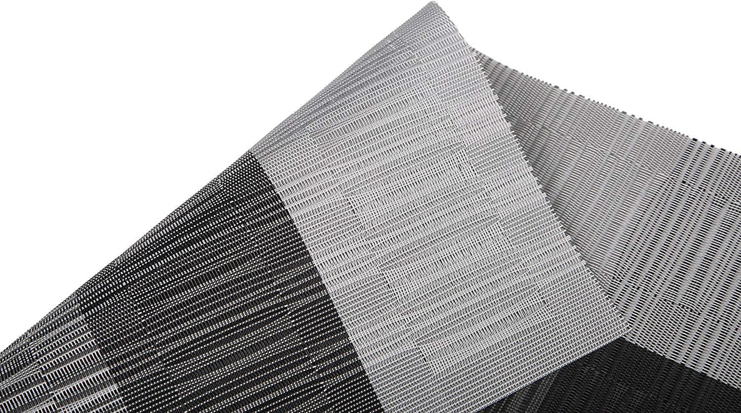Woven Vinyl Table Runners PVC Table Runners 12 X 36 Inch Wipe Clean Reversible Plastic Weave Tabletop Counter Decor Mats Indoor Outdoor, Ombre Black and Gray