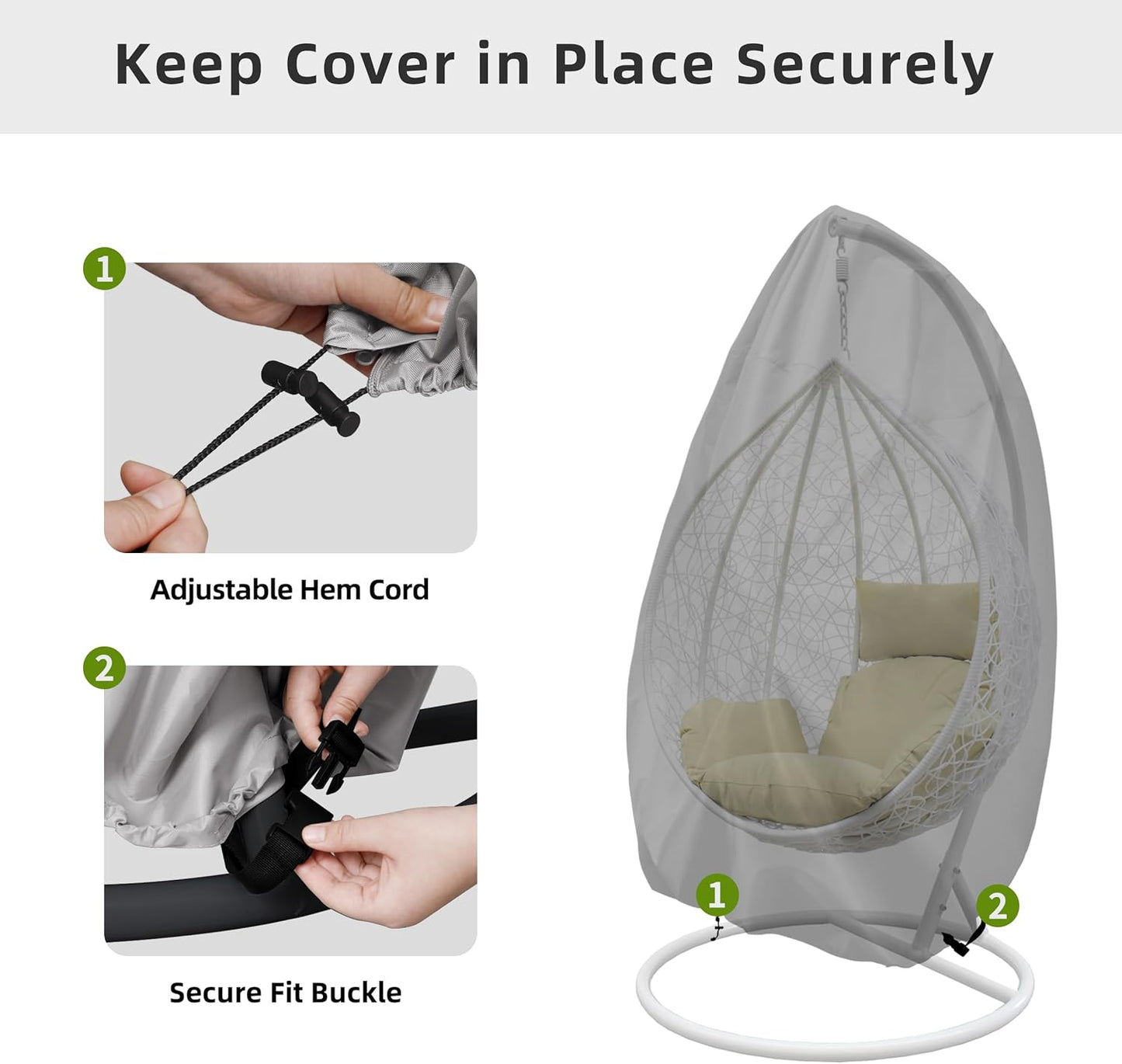 Patio Hanging Egg Chair Cover, UV Resistant Waterproof Outdoor Single Seat Swing Chair Cover with Zipper, Black