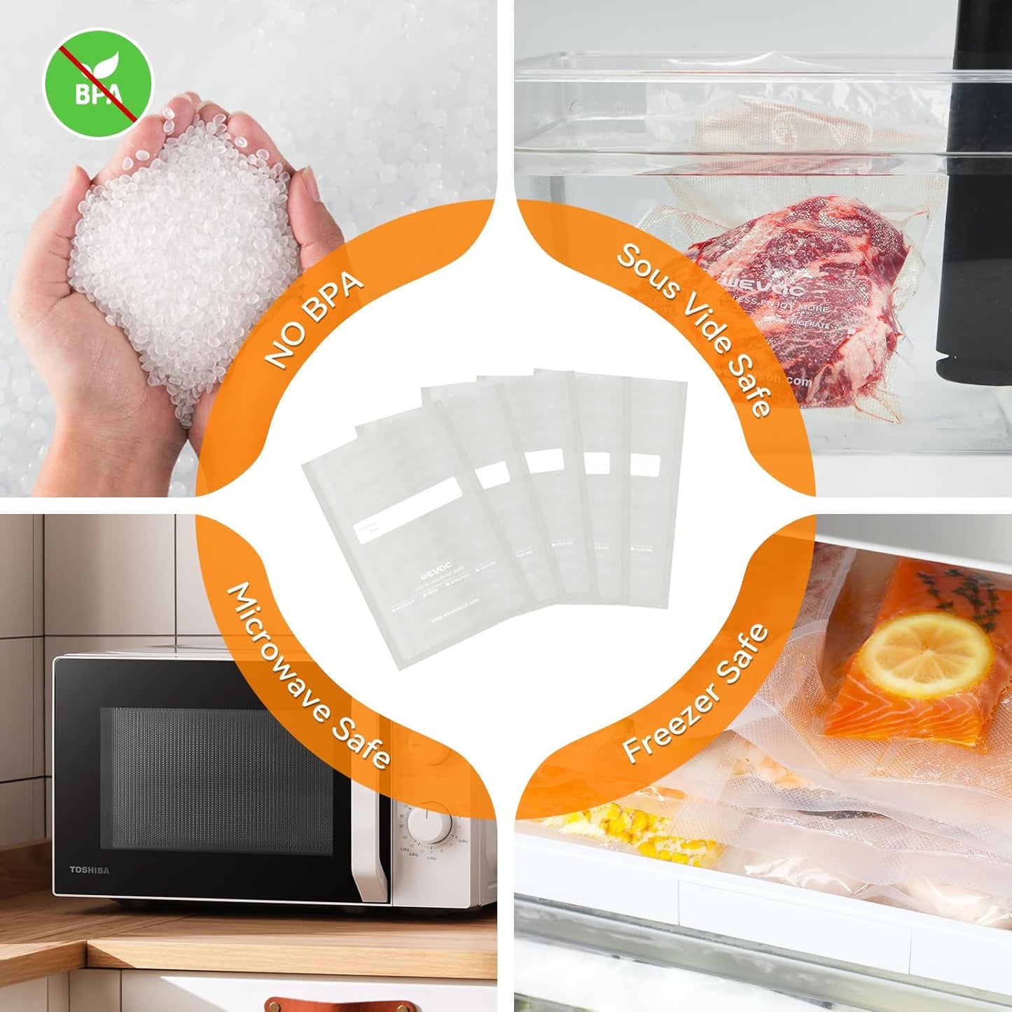 6” X 10” 200 Count Food Vacuum Sealer Bags Keeper, Precut Pint, Ideal for Food Saver, BPA Free, Commercial Grade, Great for Storage, Meal Prep and Sous Vide
