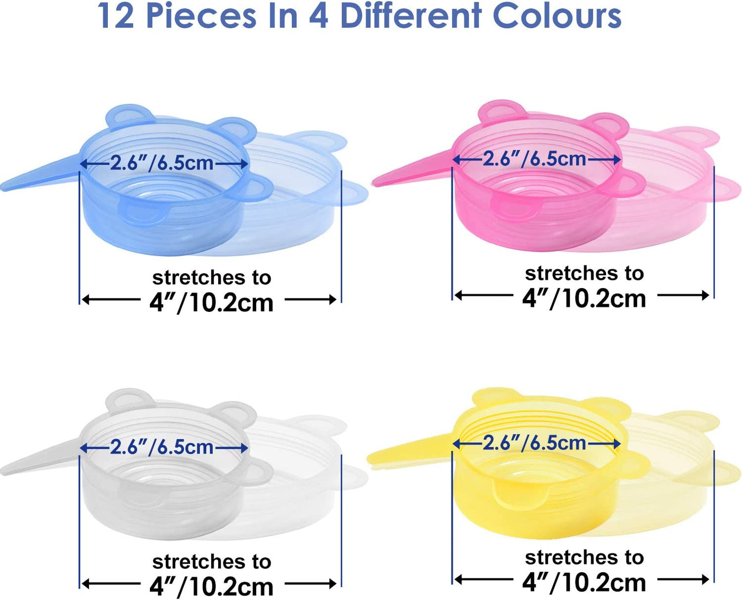 Silicone Stretch Lids/Pet Food Can Covers/12 Pack, Reusable Durable Storage Covers for Dog Cat Food, Cups Small Bowls Cans Jars Fruits, the Same Sizes of 2.6 Inch (Can Stretches to 3.5 Inches)