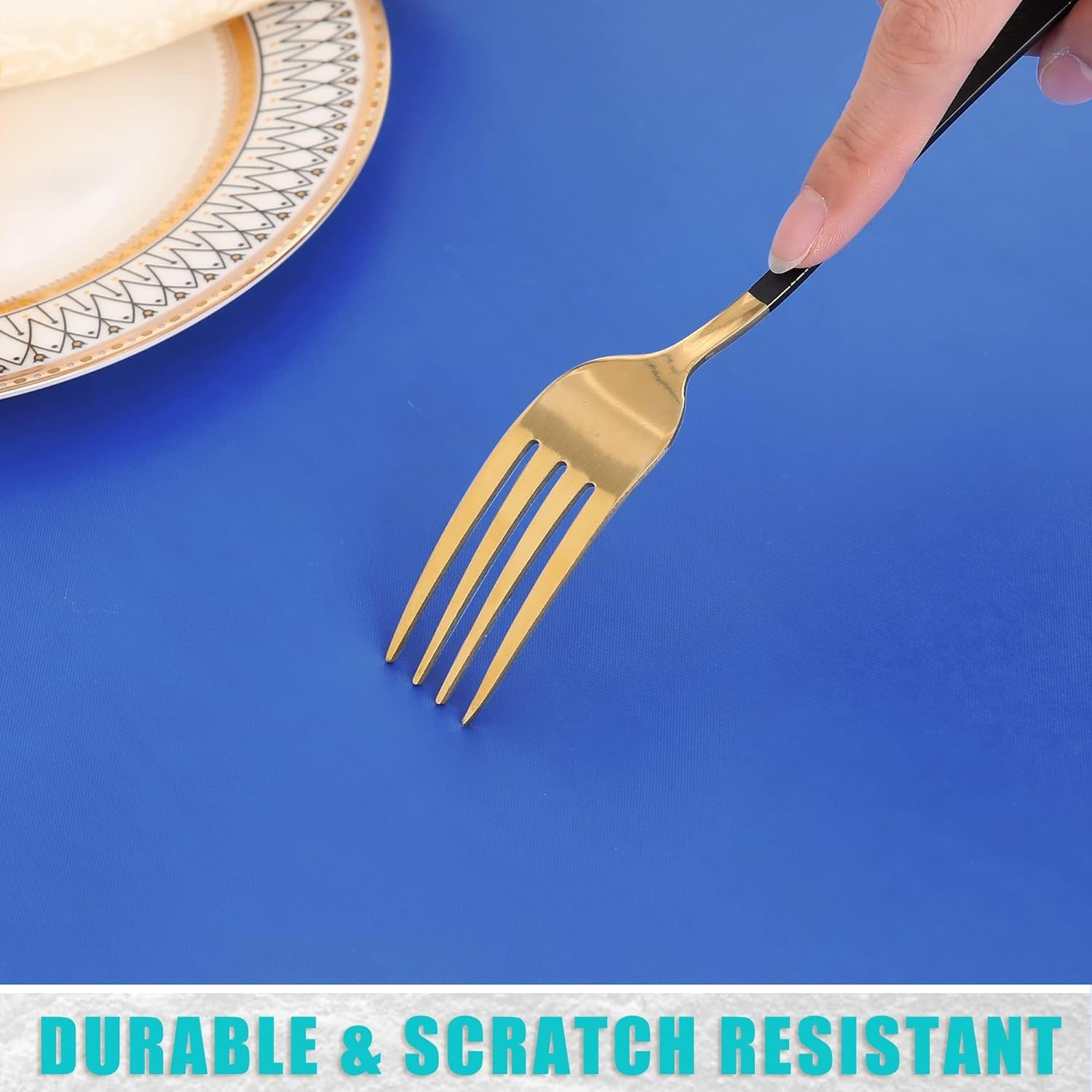 round Picnic Tablecloth, Waterproof Elastic Fitted Table Covers for 36" - 44" Tables, Wipeable Flannel Backed Vinyl Tablecloths for Camping, Indoor, Outdoor, Blue