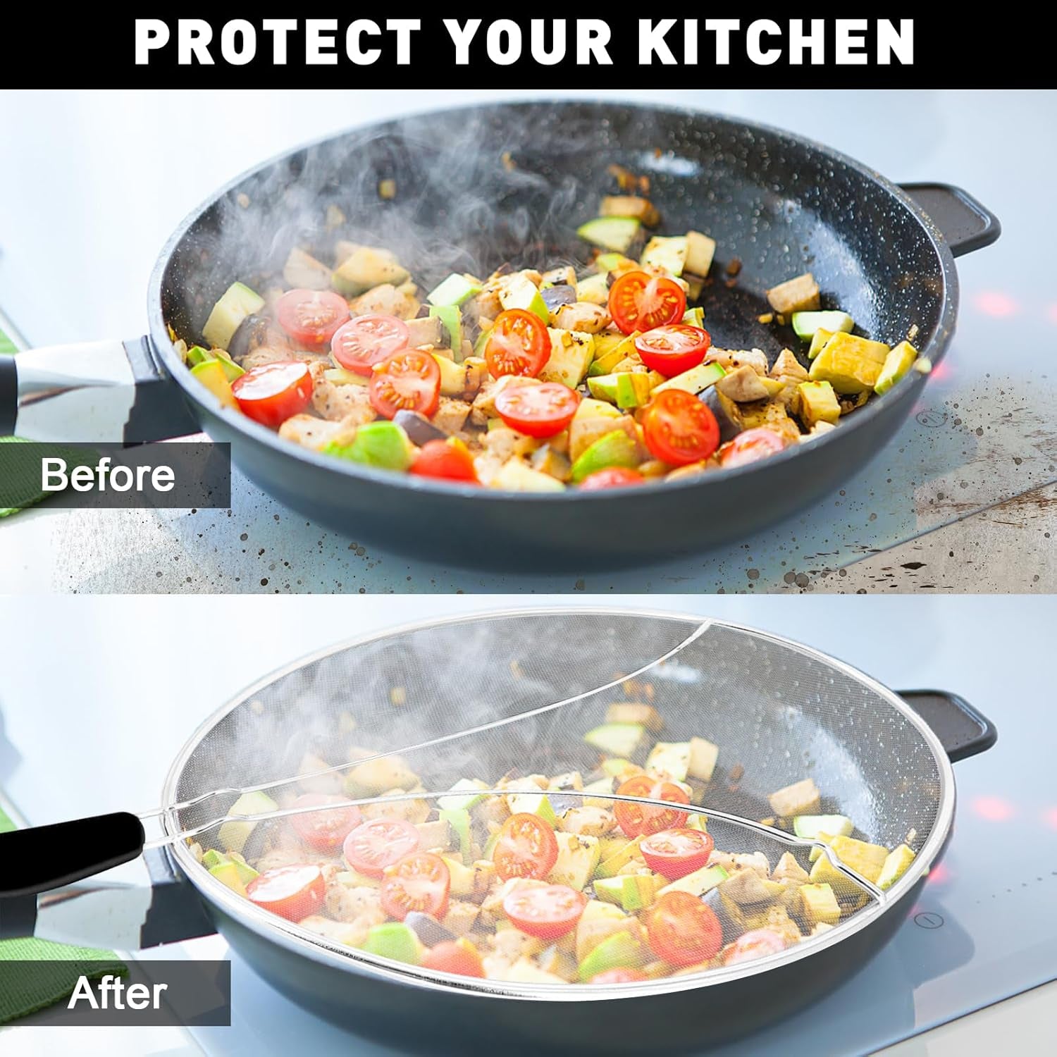 Grease Splatter Screen, 11 Inches. Oil Splatter Screens for Frying Pan Shields. Hot Oil Splash Guard, Prevent and Protects Skin from Burns