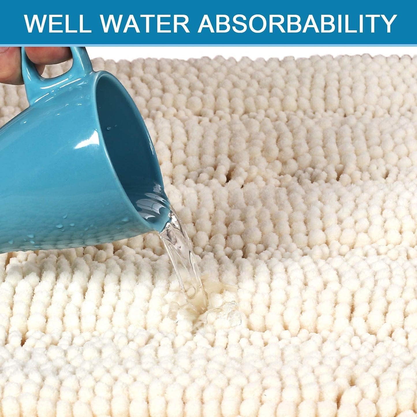 Bathroom Rugs Bath Rugs for Bathroom Non Slip Bath Mats Extra Thick Chenille Striped Rug 17" X 24" Absorbent Soft Shaggy Washable Dry Fast Bath Mats for Bath Room Floor - Ivory