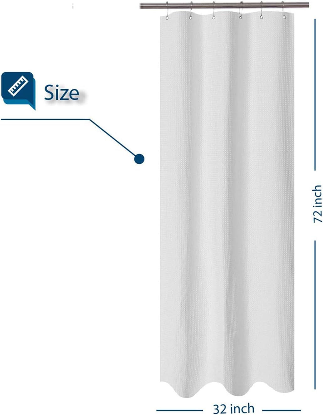 Waffle Weave Stall Fabric Shower Curtain 32 Inches Narrow Size, Hotel Luxury Spa, 230 GSM Heavy Duty, Water Repellent, White Spa Pique Pattern Decorative Bathroom Curtain, 32X72