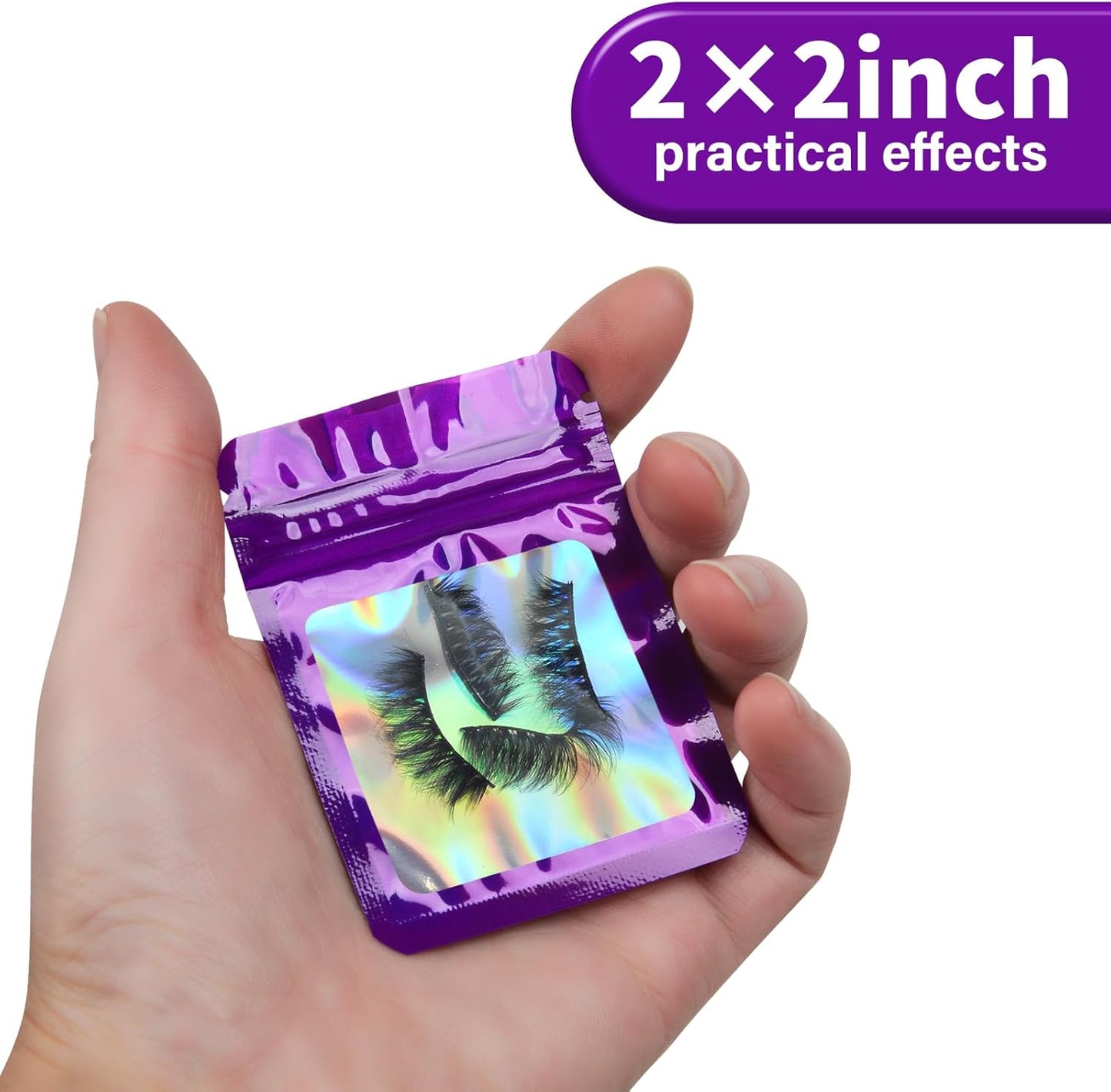 100-Pack 2×2 Inch Mylar Bags with Clear Window Holographic Resealable Sealable Packaging Zip Bag for Small Bussiness Jewelry Candy Sample Food Packing Supplies (Dark Purple)