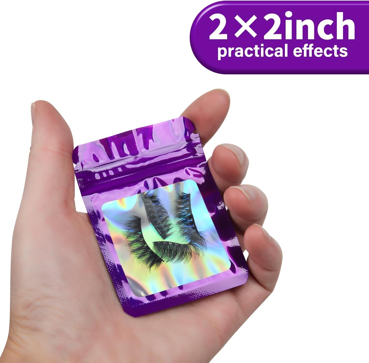 100-Pack 2×2 Inch Mylar Bags with Clear Window Holographic Resealable Sealable Packaging Zip Bag for Small Bussiness Jewelry Candy Sample Food Packing Supplies (Dark Purple)