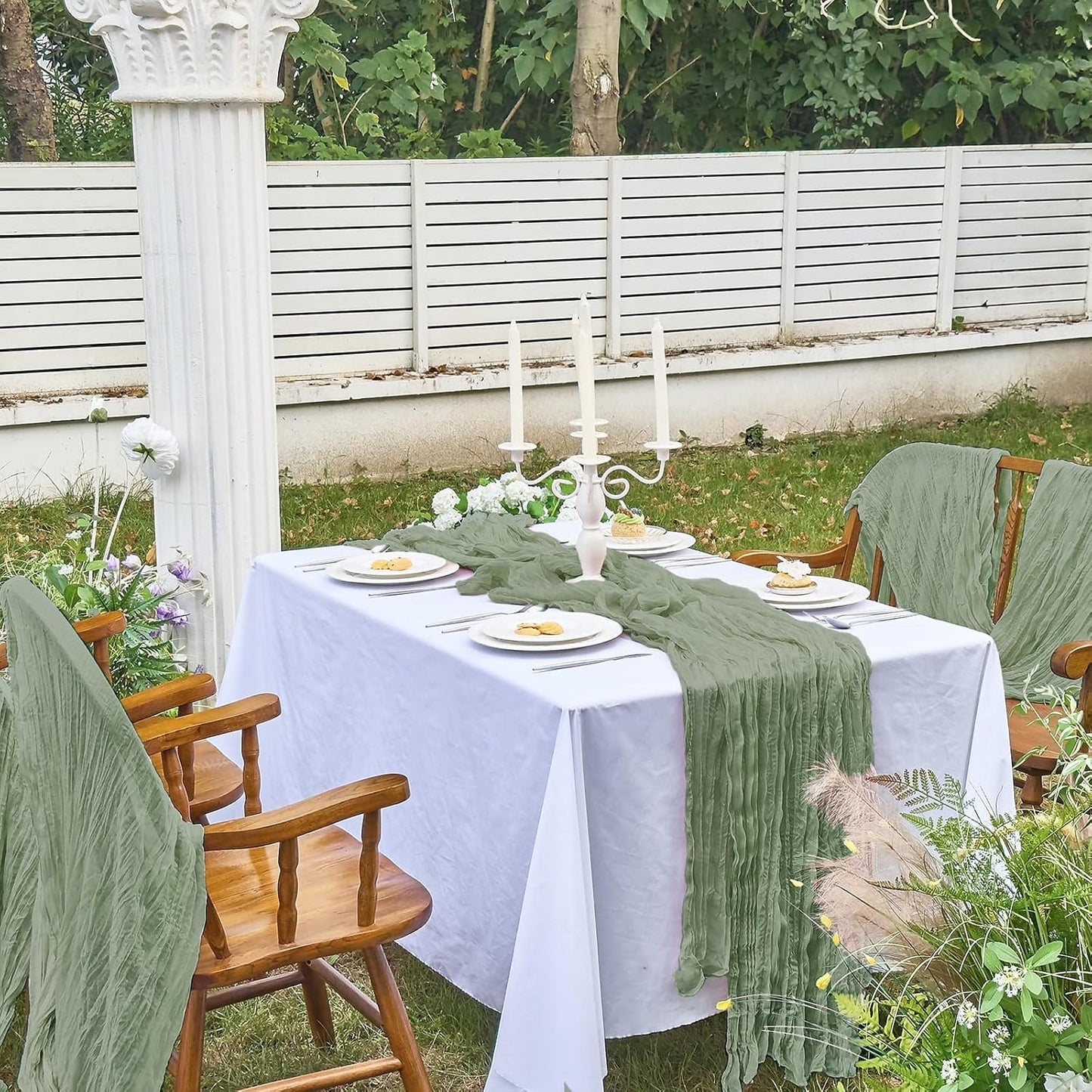 1 Pcs Cheesecloth Table Runner - 10Ft Sage Green Boho Gauze Cheese Cloth Table Runners for Baby Shower Decoration Wedding Party Summer Garden Farmhouse
