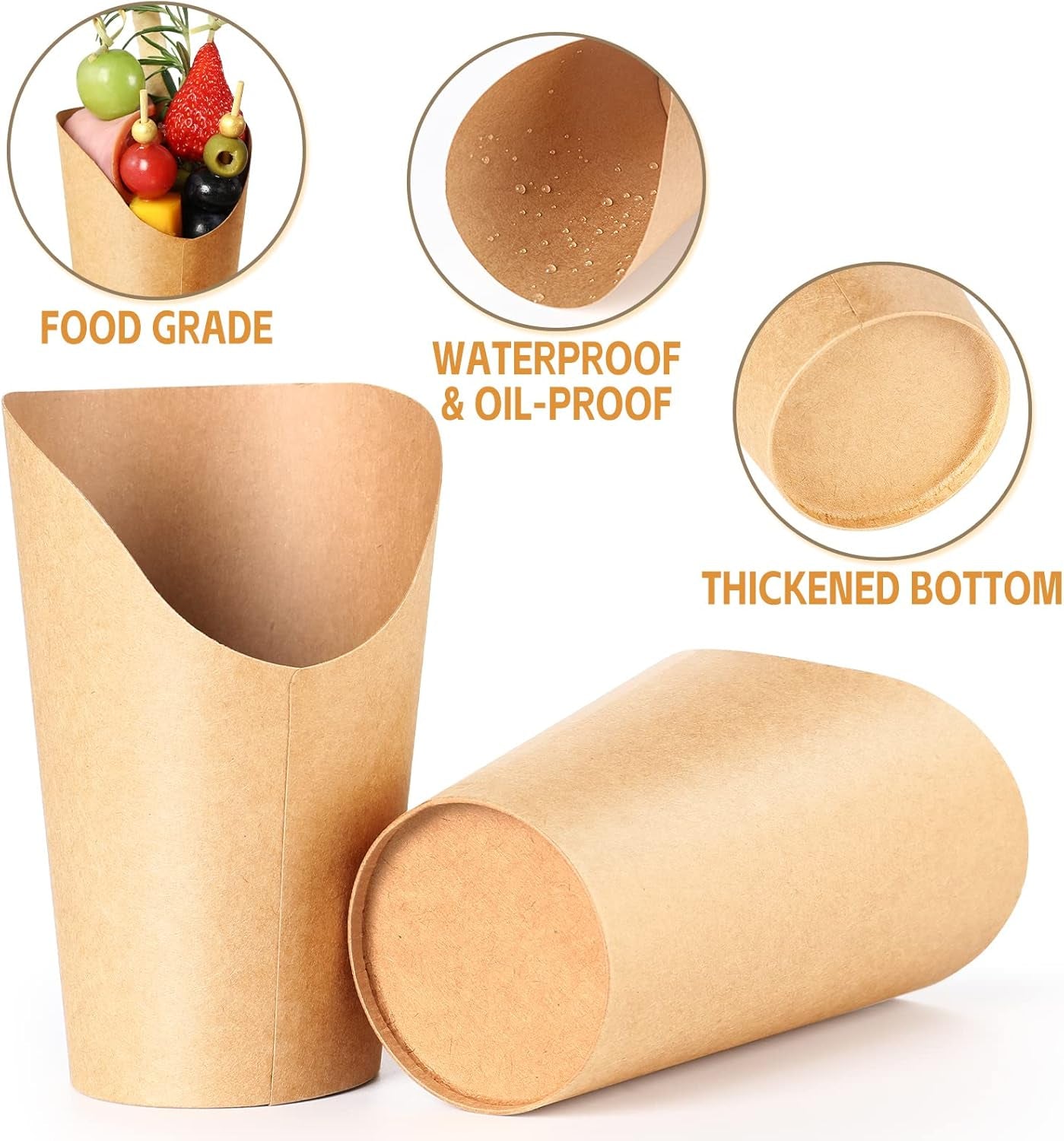 50 Charcuterie Cups with Sticks + 200 Cocktail Picks + 50 Labels, Disposable French Fry Holder with Bamboo Skewers Toothpicks, 12 Oz Brown Kraft Paper Appetizer Cups Charcuterie Boards Accessories