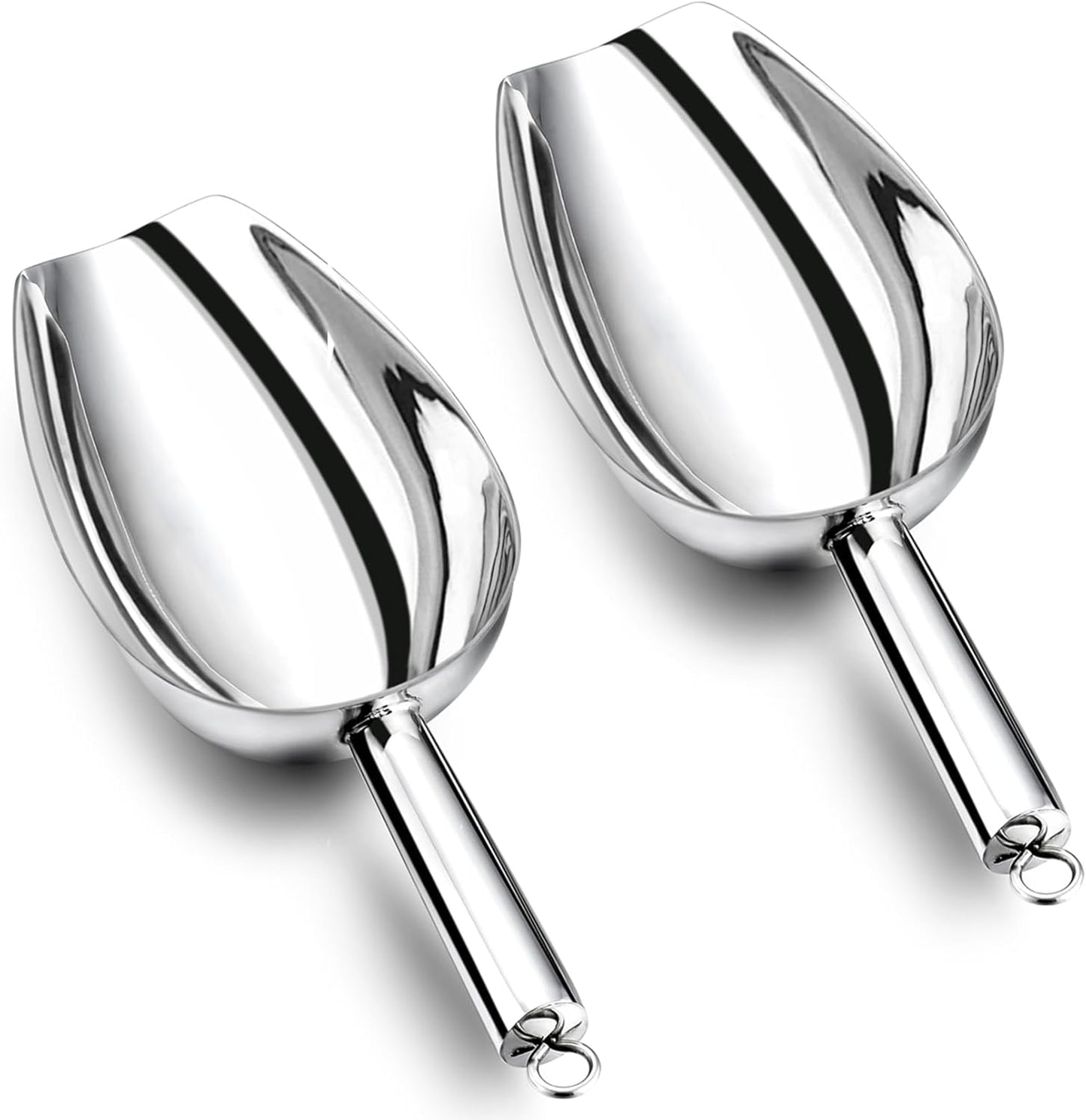 12 Ounce Ice Scoop Set of 2, Stainless Steel Large Food Scoop for Candy Bean Rice Flour Popcorn Cereal, Mirror Finish & Hanging Loop, Sturdy & Dishwasher Safe