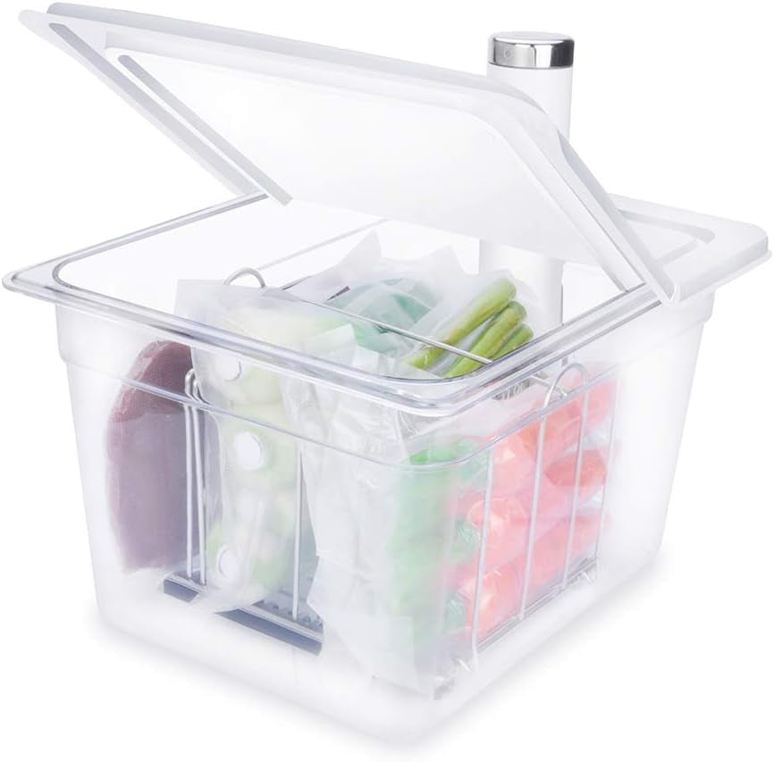 Sous Vide Container 12 Quart with Hinge Lid and Sous Vide Rack Compatible with Breville Joule