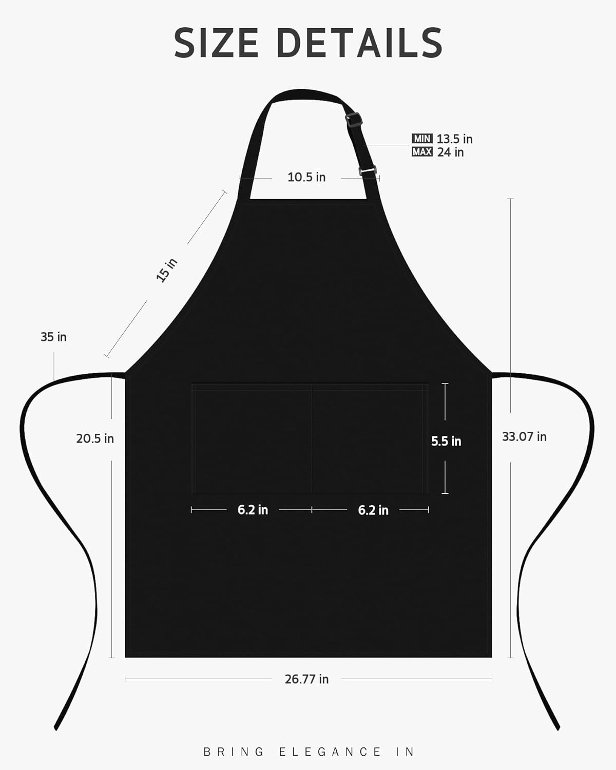 Chef Apron for Men Women Kitchen Cooking Apron with Pockets, Adjustable Bib Aprons Stain Resistant, 1 Pack