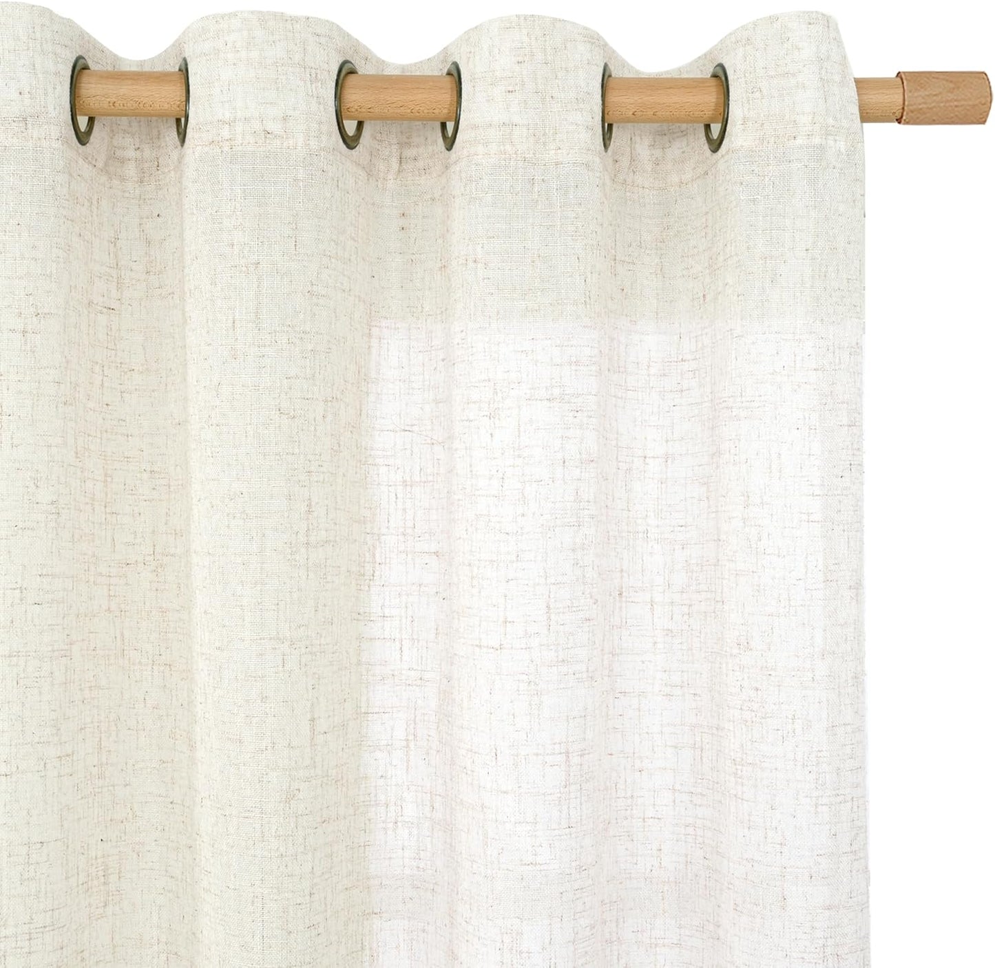Linen Semi Sheer Curtains 63 Inch Length 2 Panels, Light Filtering Neutral Window Bedroom Curtains Farmhouse Boho Bronze Grommet Drapes for Kitchen/Living Room, Cream, 34 X 63 Inch