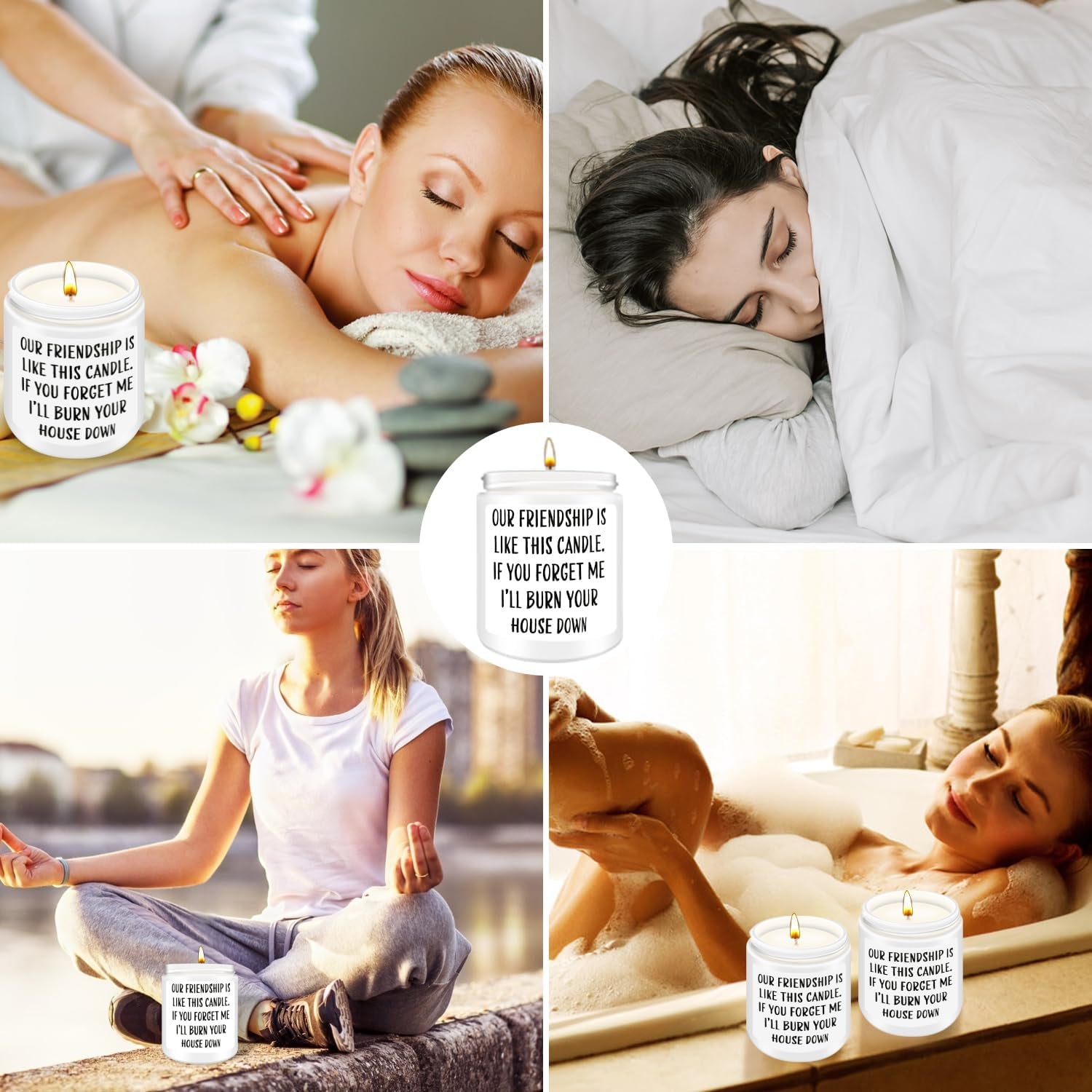 Friends Birthday Christmas Gifts for Women, Friend Funny Scented Soy Candles Gift, Our Friendship White Candle Premium Lavender Scent
