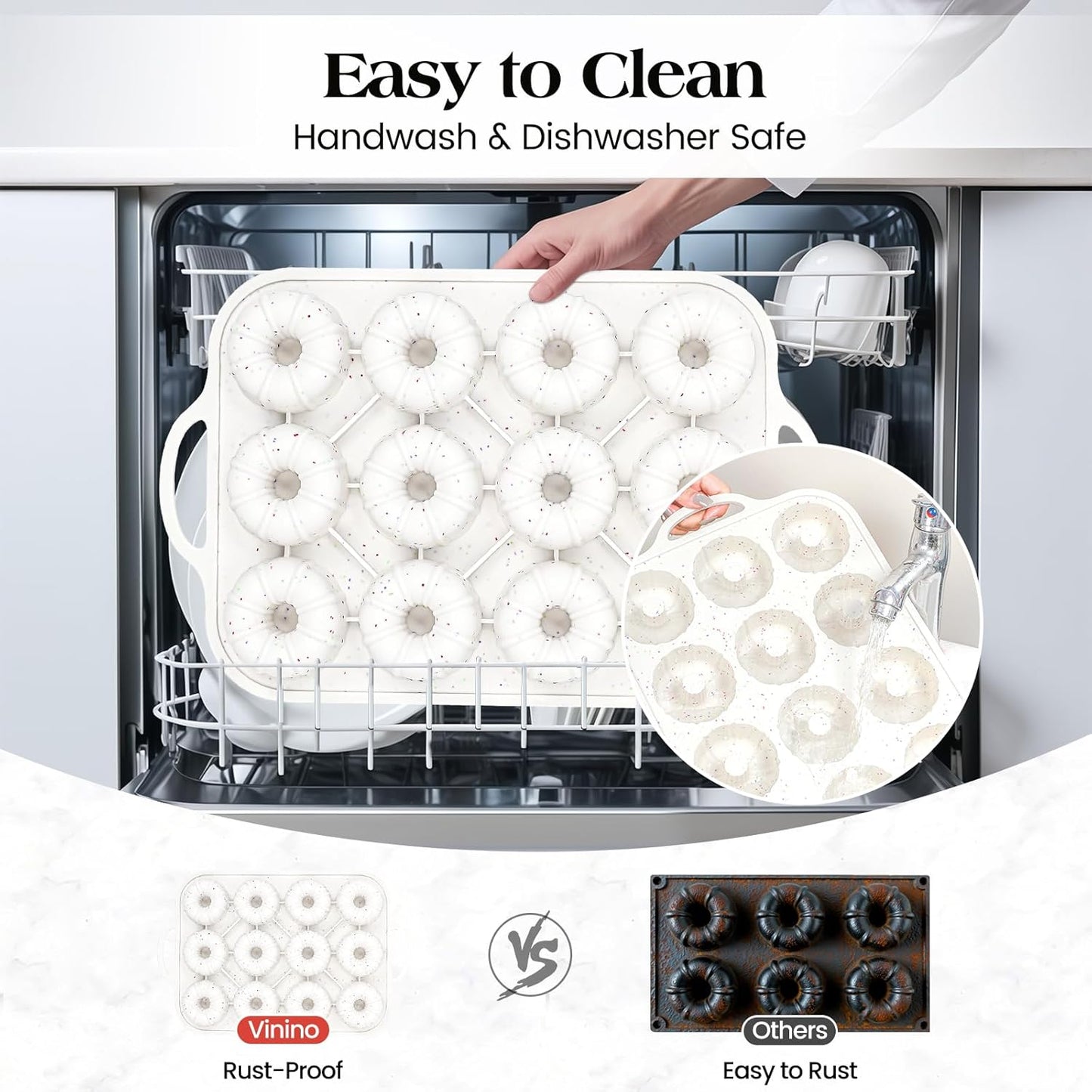 Silicone Mini Fluted Tube Cake Pans with Metal Reinforced Frame, 12-Cavity Mini Flan Molds, Non-Stick Cupcakes Pans for Baking, Donuts, Muffins, Cornbread, Brownies, Jellies