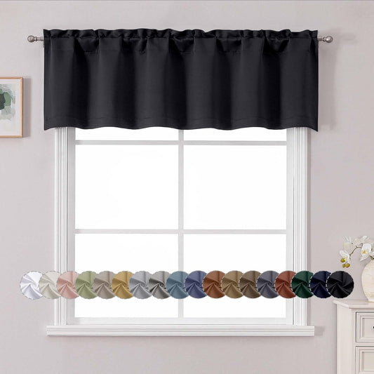 Black Valance for Window, Blackout Small Kitchen Curtain for Bedroom/Living Room, Rod Pocket Privacy Short Window Treatment Valance RV Bunk Panels, 60" Wx14 L