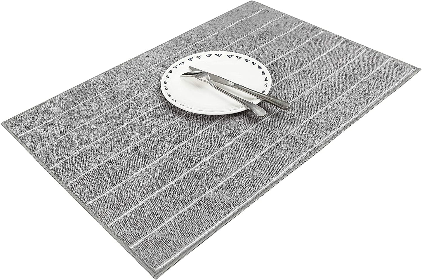 Microfiber Kitchen Towels - Super Absorbent, Soft and Solid Color Dish Towels, 8 Pack (Stripe Designed Grey and White Colors), 26 X 18 Inch