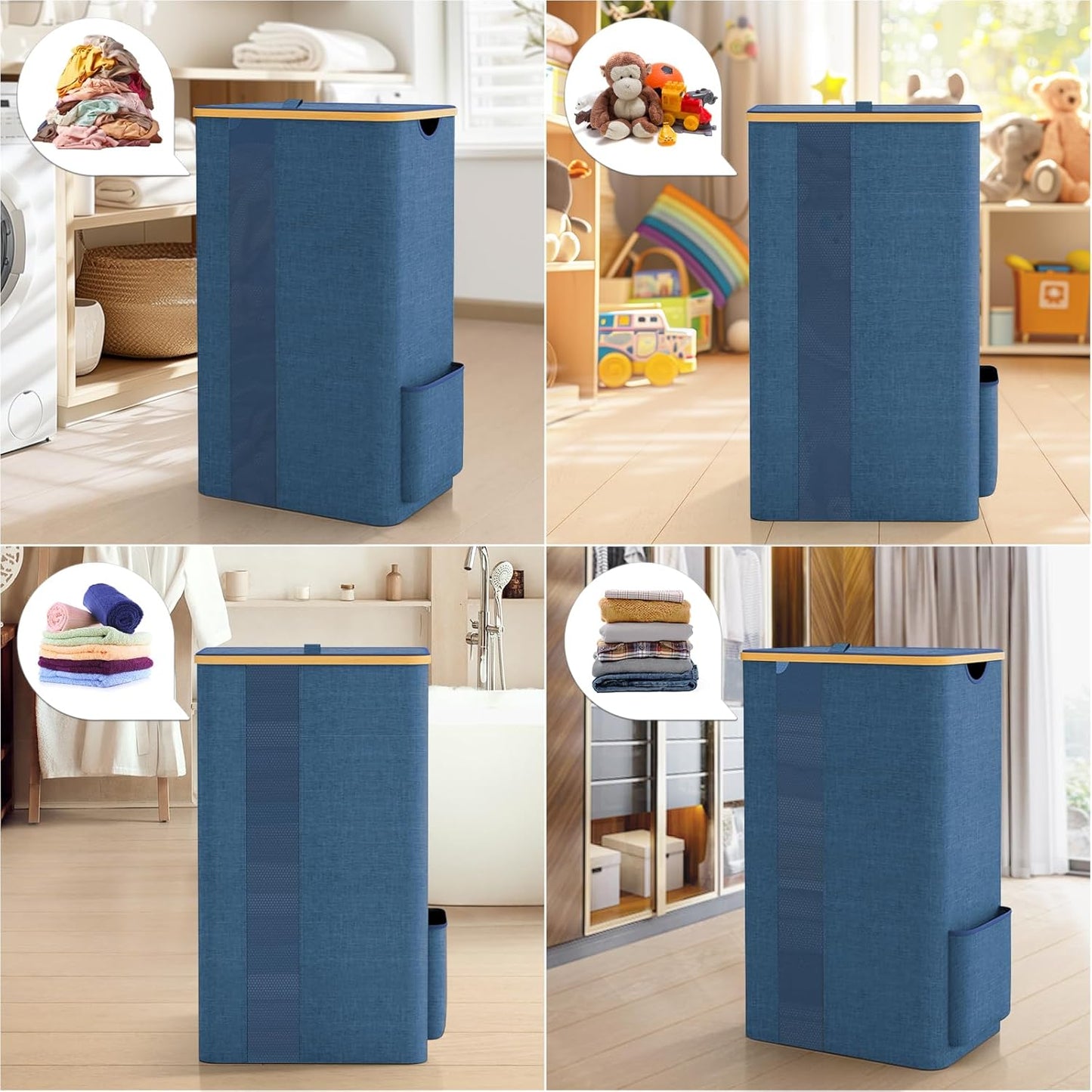 100L Laundry Basket with Lid and Removable Bag, Breathable Design Hamper with Handles for Bedroom, Bathroom, Dorm, and Laundry Room - Light Blue