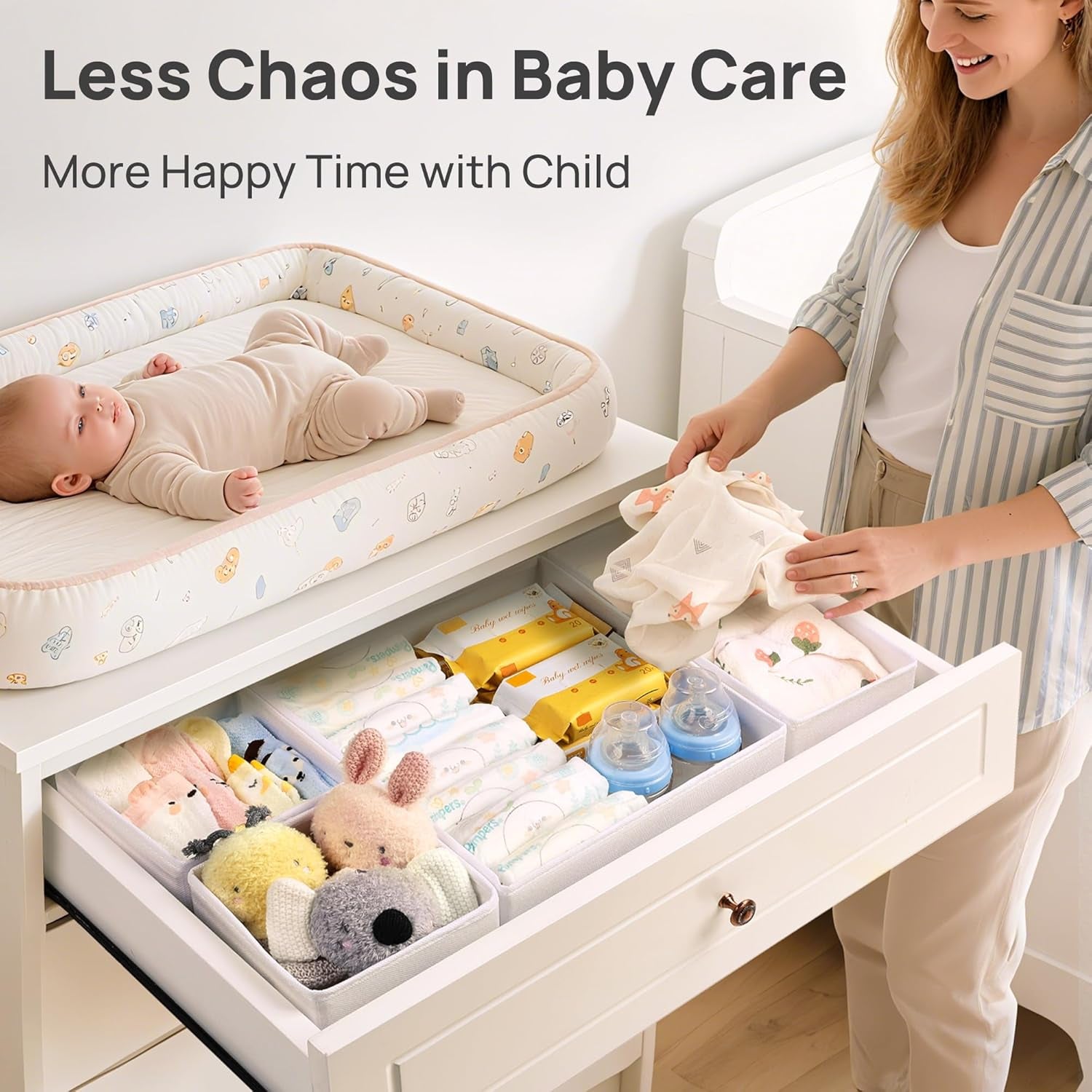 12 Pack Baby Clothes Organizer, Dresser Drawer Organizer for Baby Clothing, Foldable Fabric Closet Drawer Storage Bins, Nursery Dresser Dividers for Bra, Socks, Ties, Scarf