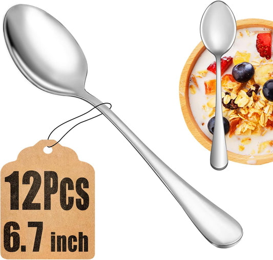 12 Piece Teaspoons Set,Food Grade Stainless Steel Tea Spoons,Durable Small Spoons,Metal Dessert Spoon,Spoon Silverware for Home,Kitchen or Restaurant,Mirror Polished & Dishwasher Safe,6.7-Inch